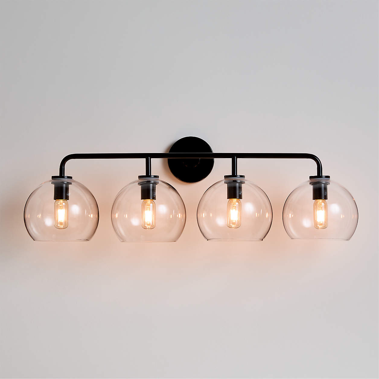 Arren Black 4 Light Wall Sconce Light with Clear Glass Round Shade thumbnail 3