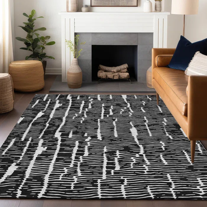 Premium Machine Washable Prisco Black Rug thumbnail 2