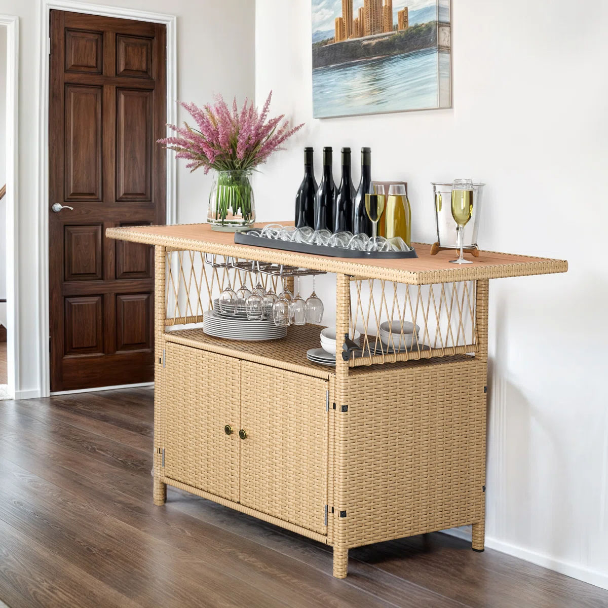 XL Outdoor Storage Cabinet Wicker Bar Table thumbnail 2