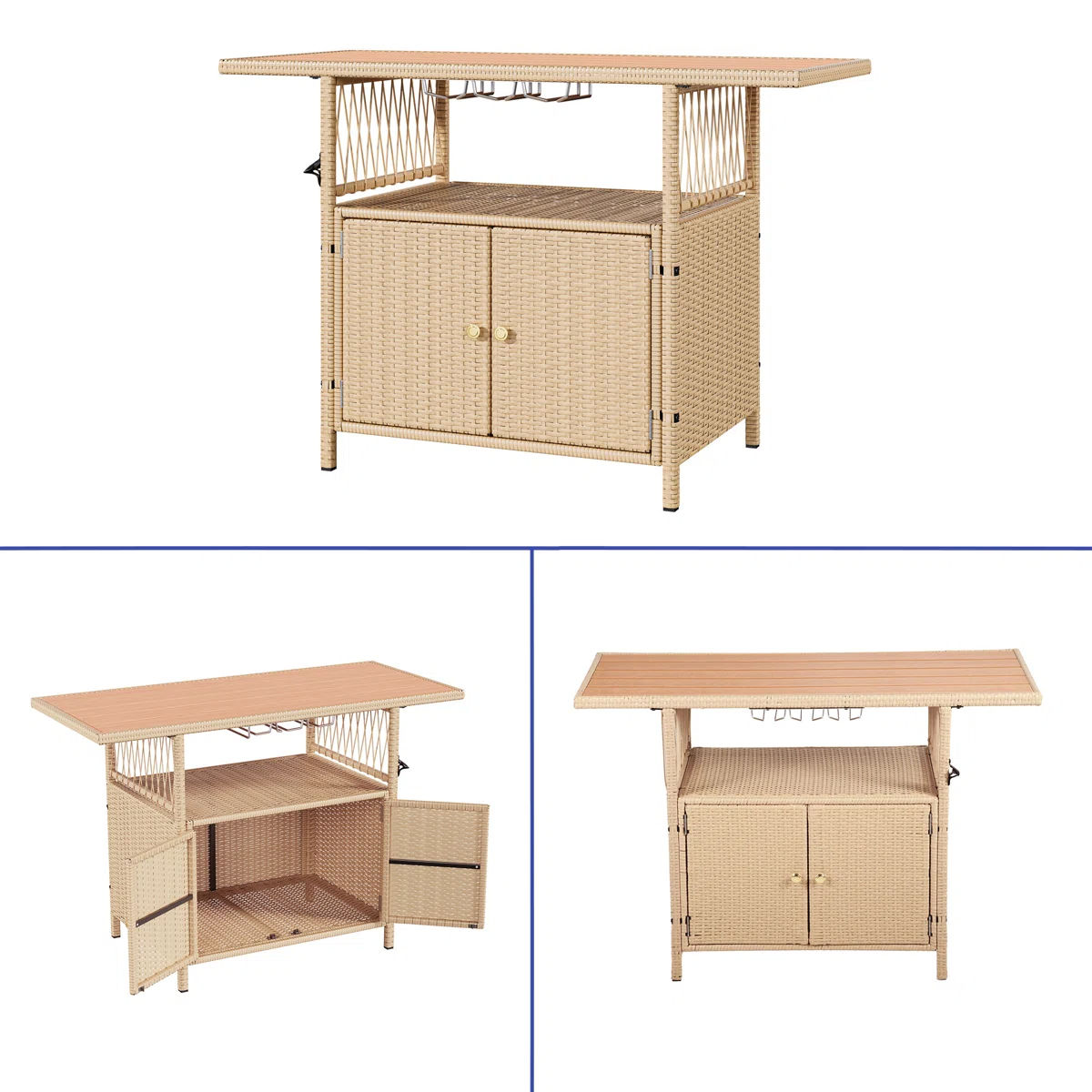 XL Outdoor Storage Cabinet Wicker Bar Table thumbnail 3