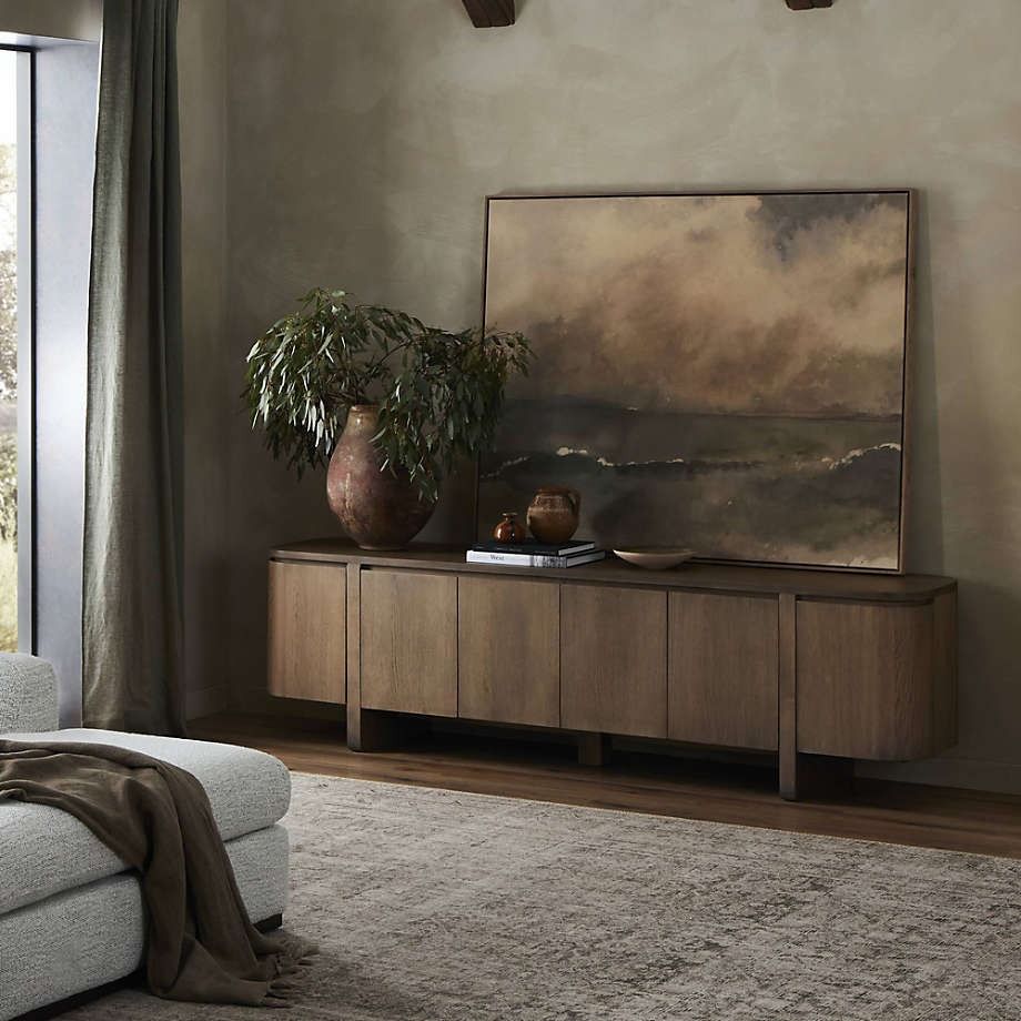 Elle Natural Oak Wood Storage Media Console thumbnail 2