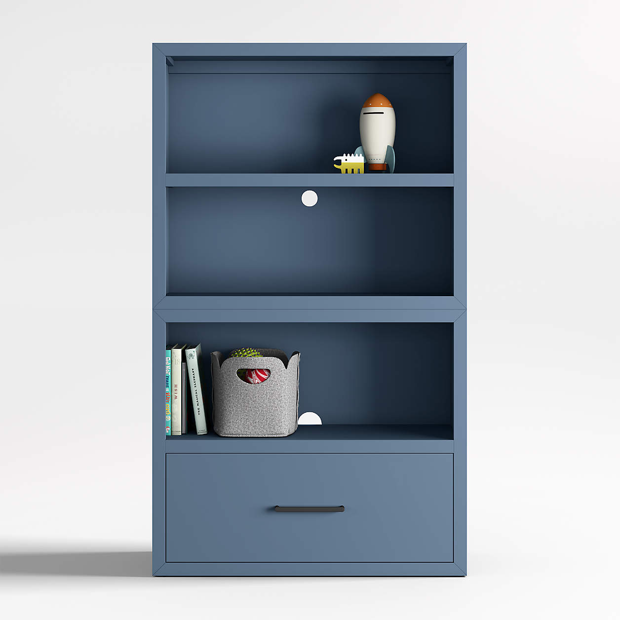 Ever Simple Modular Slate Blue Wood Kids Open Bookcase with Drawer thumbnail 2