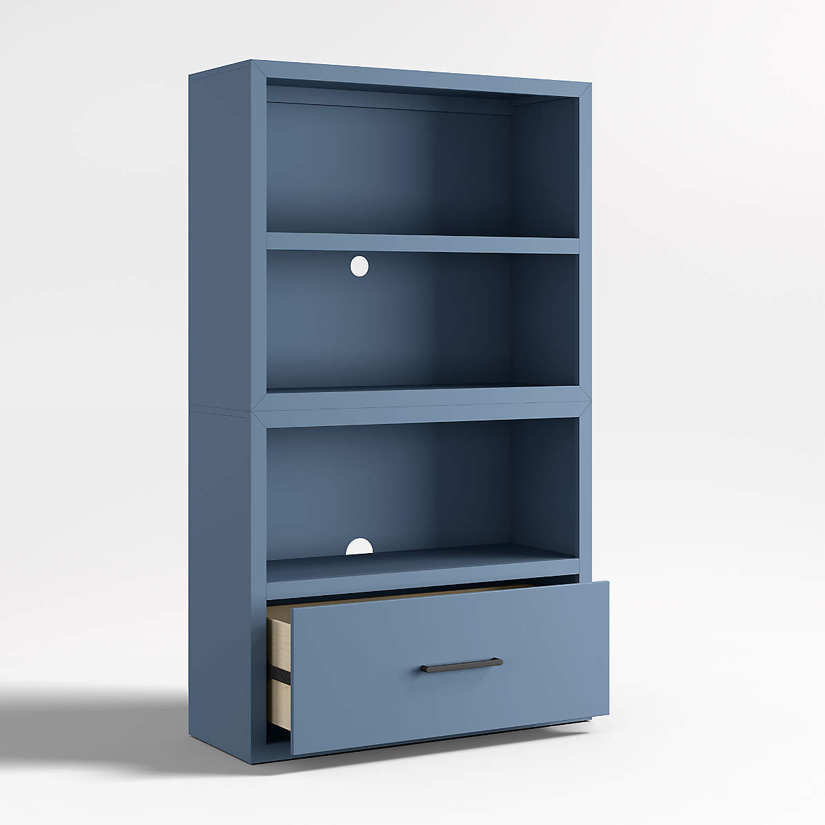 Ever Simple Modular Slate Blue Wood Kids Open Bookcase with Drawer thumbnail 3