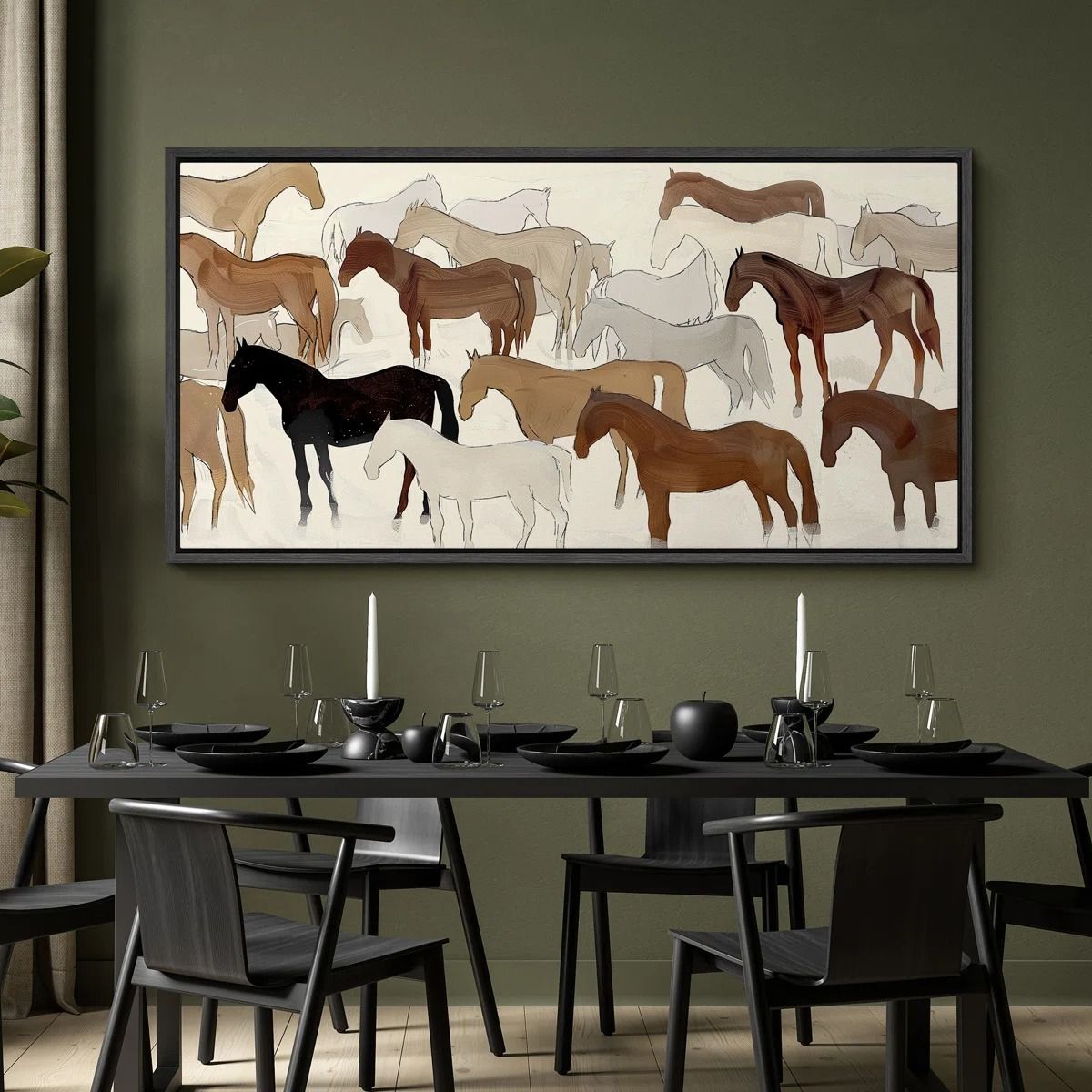 Abstract Illustration of Horses in Neutral Tones Modern Art 60x30 thumbnail 2