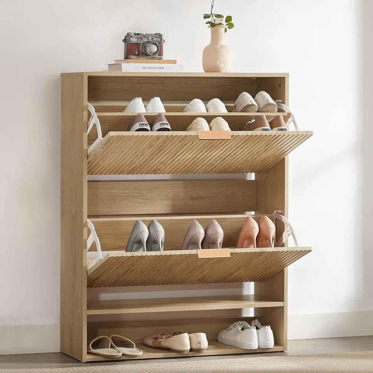 Slim Shoe Cabinet Fluted Hidden Shoe Storage Cabinet thumbnail 2