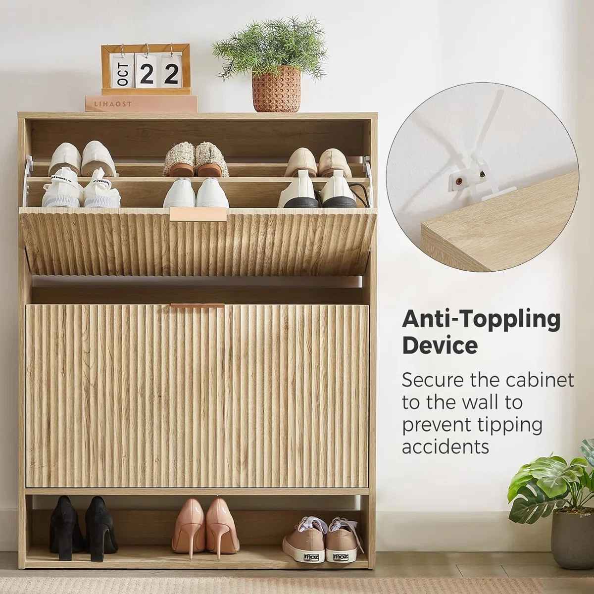 Slim Shoe Cabinet Fluted Hidden Shoe Storage Cabinet thumbnail 3