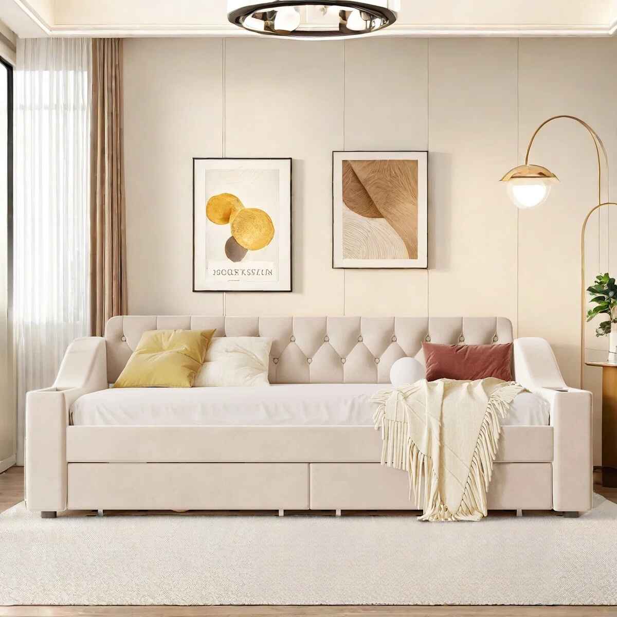 Upholstered Daybed With Storage Armrests thumbnail 4