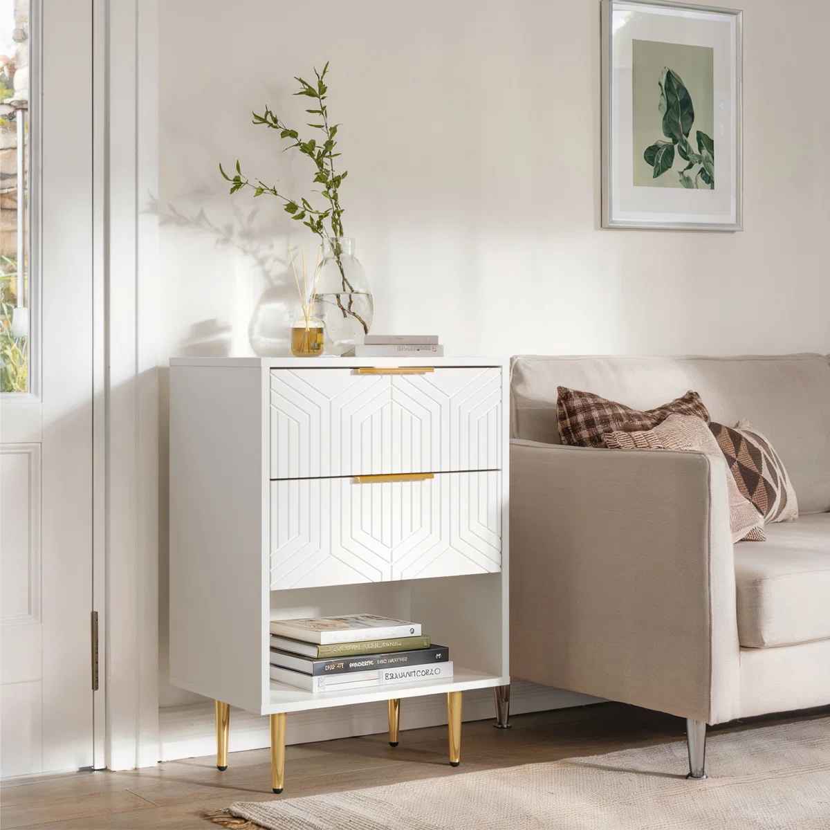 Modern Nightstand With 2 Drawers thumbnail 3