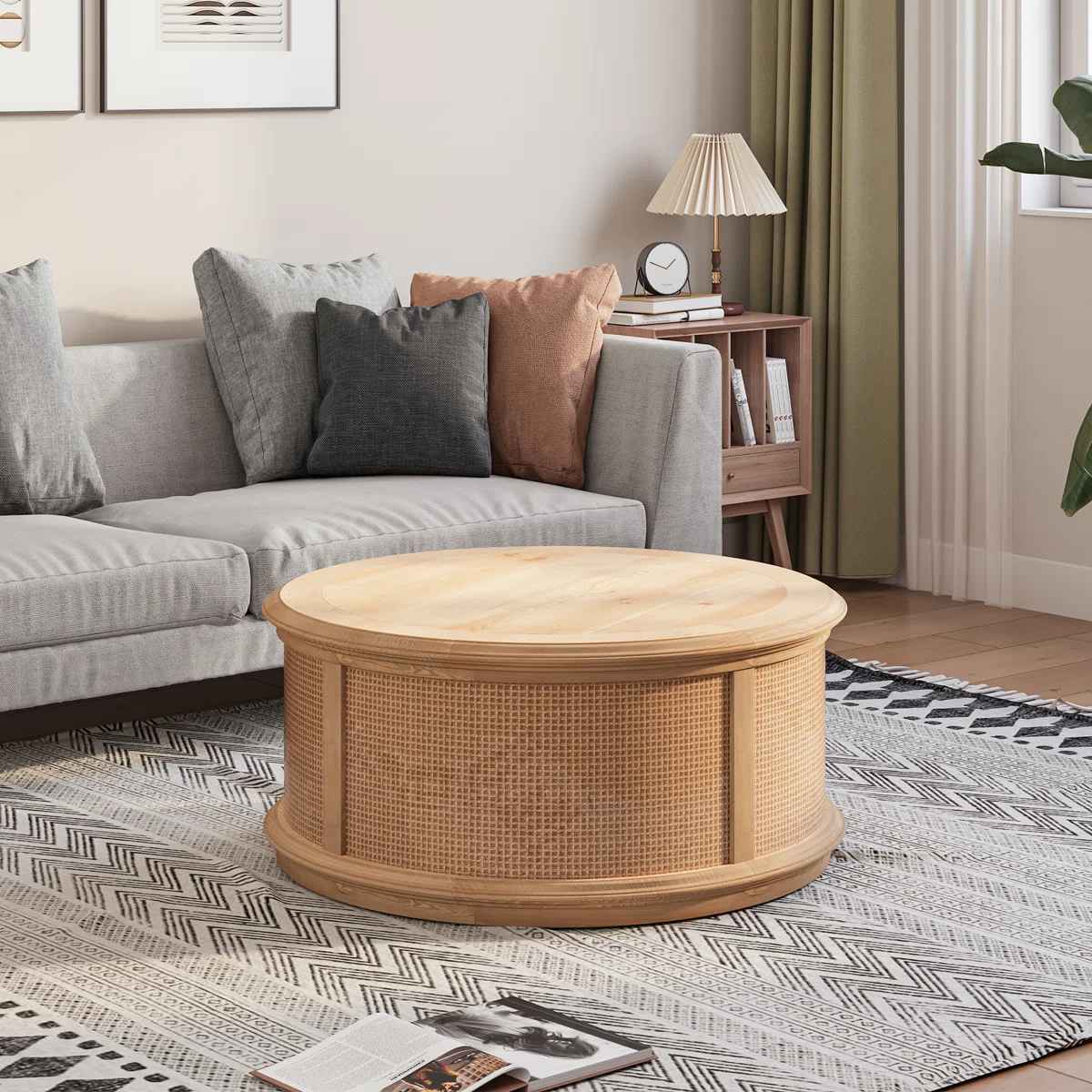 Britnie Round Rattan Drum Lift Top Coffee Table thumbnail 2
