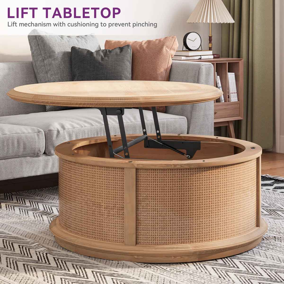 Britnie Round Rattan Drum Lift Top Coffee Table thumbnail 4