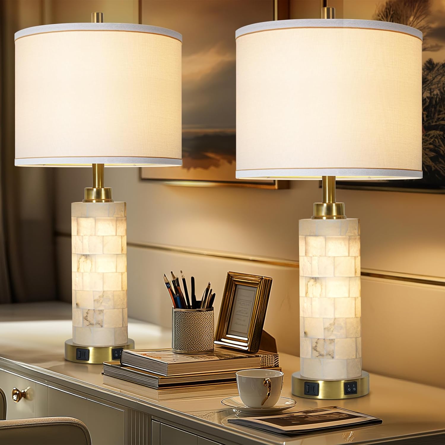 Rustic Natural Alabaster Table Lamp Set Of 2 thumbnail 2