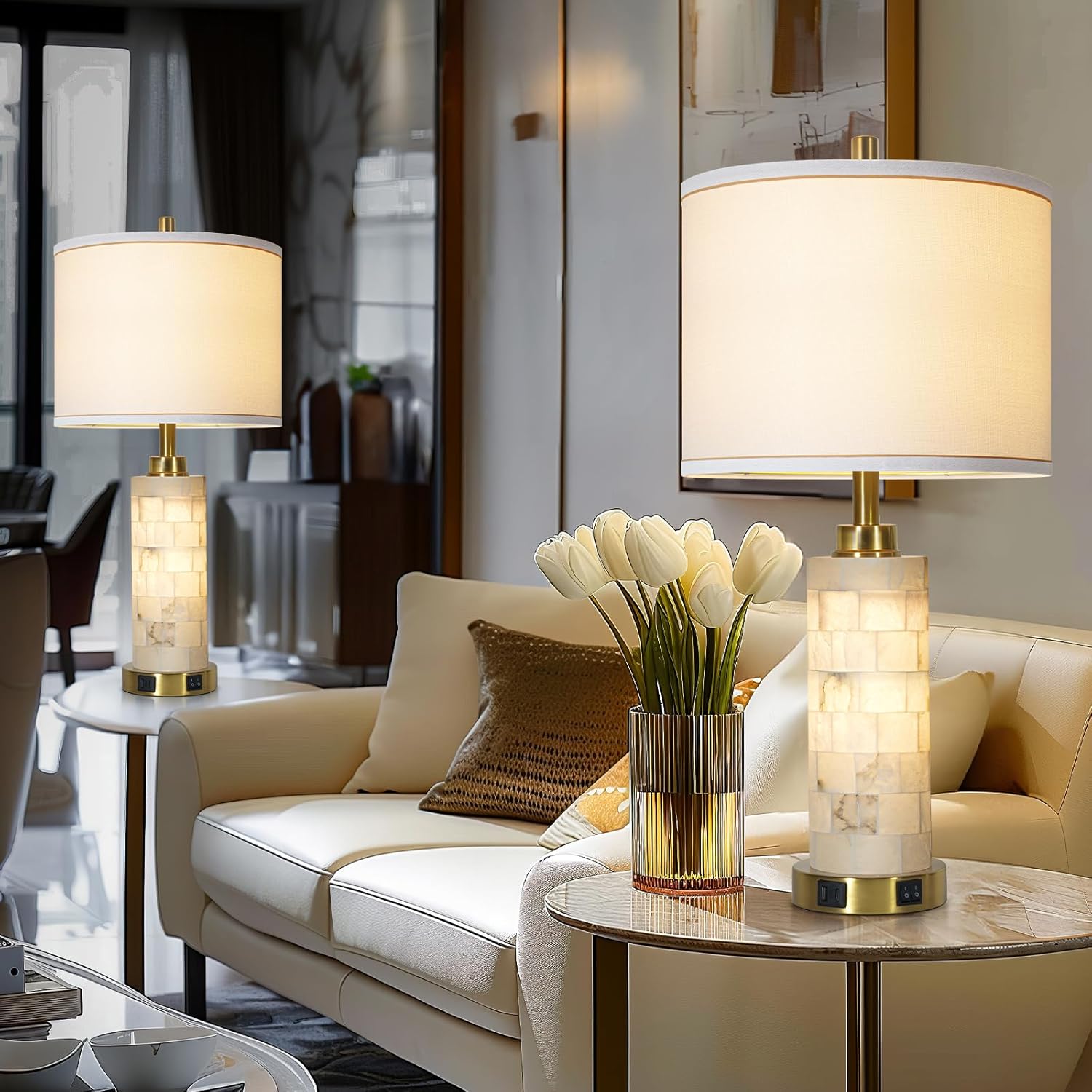 Rustic Natural Alabaster Table Lamp Set Of 2 thumbnail 3