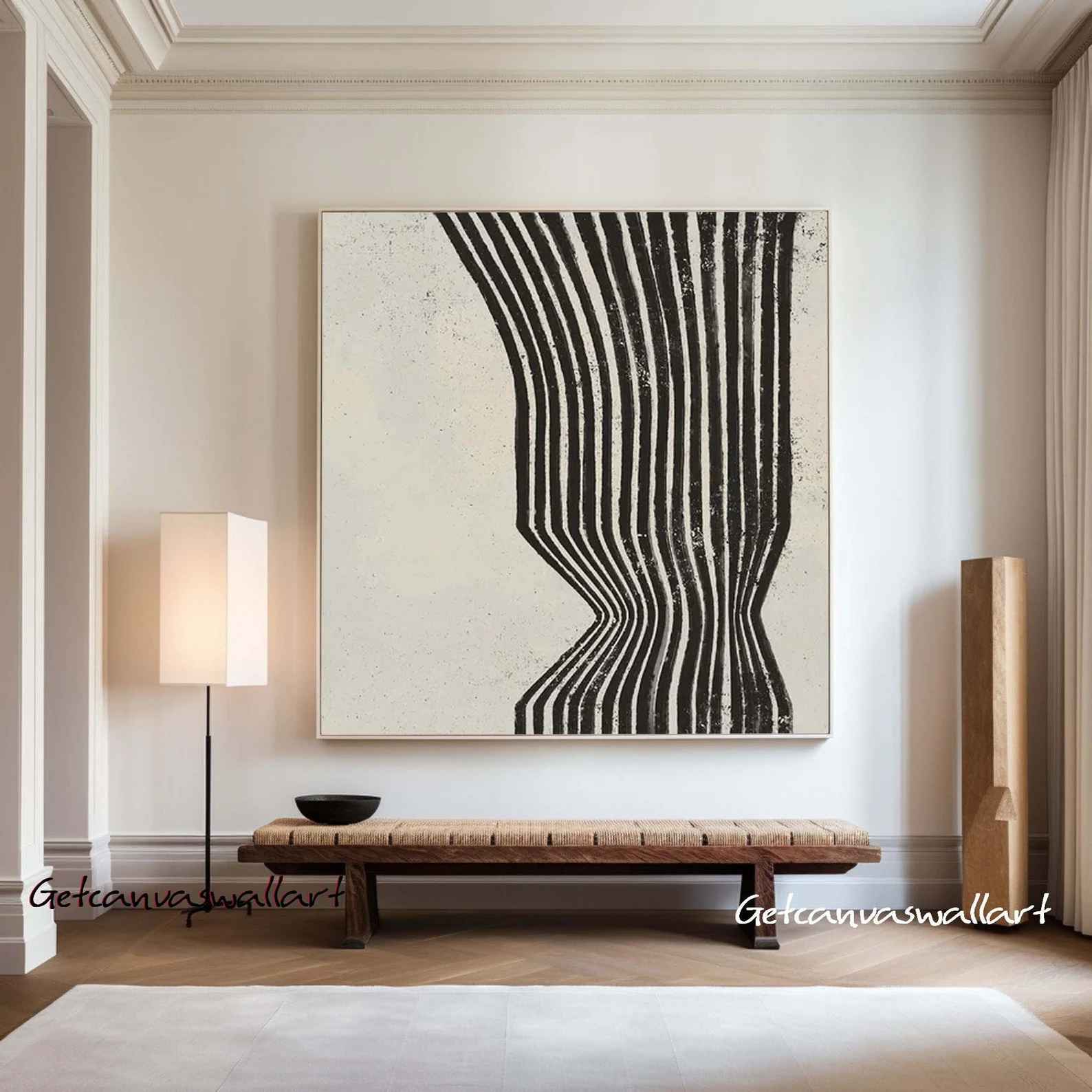 Beige and Black Minimalist Painting Large Beige Texture Canvas Art - 36"x36" thumbnail 2