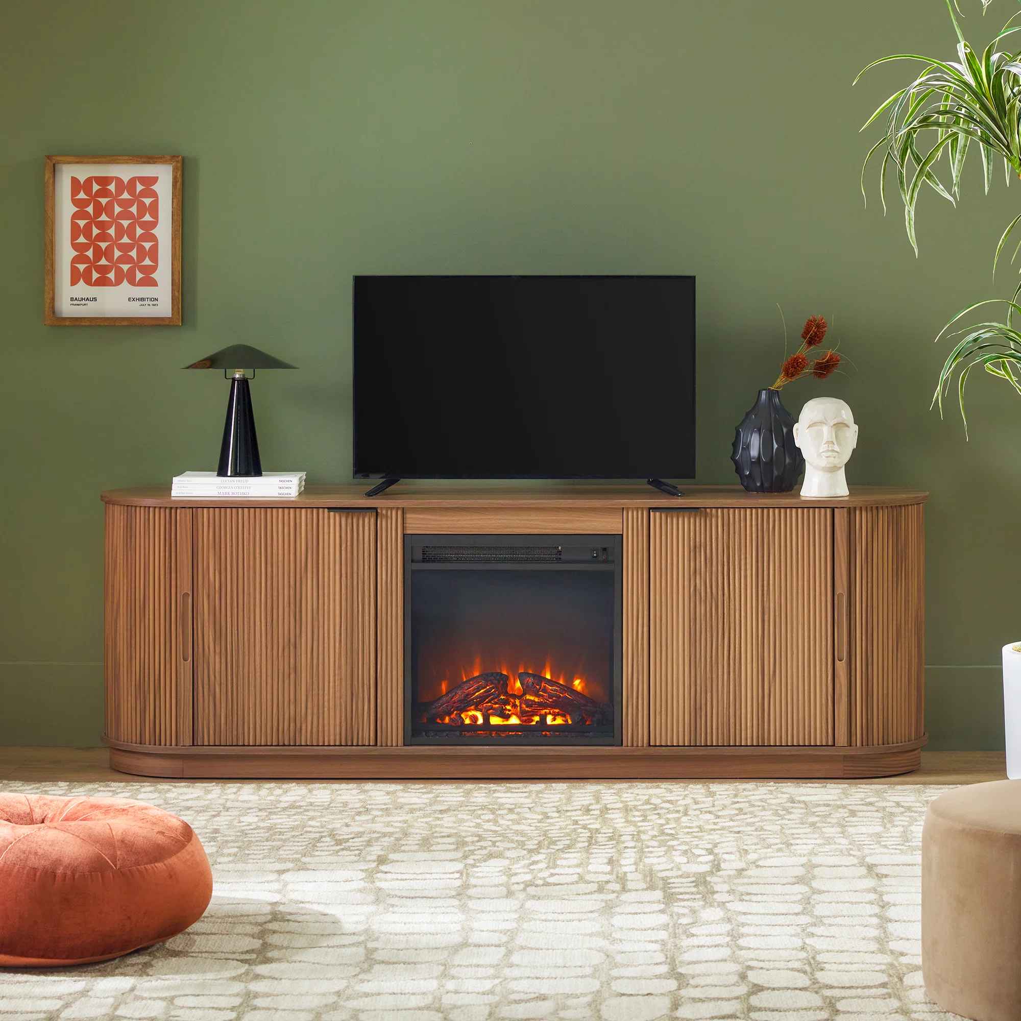 Dragelin Modern Reeded Fireplace TV Stand thumbnail 2