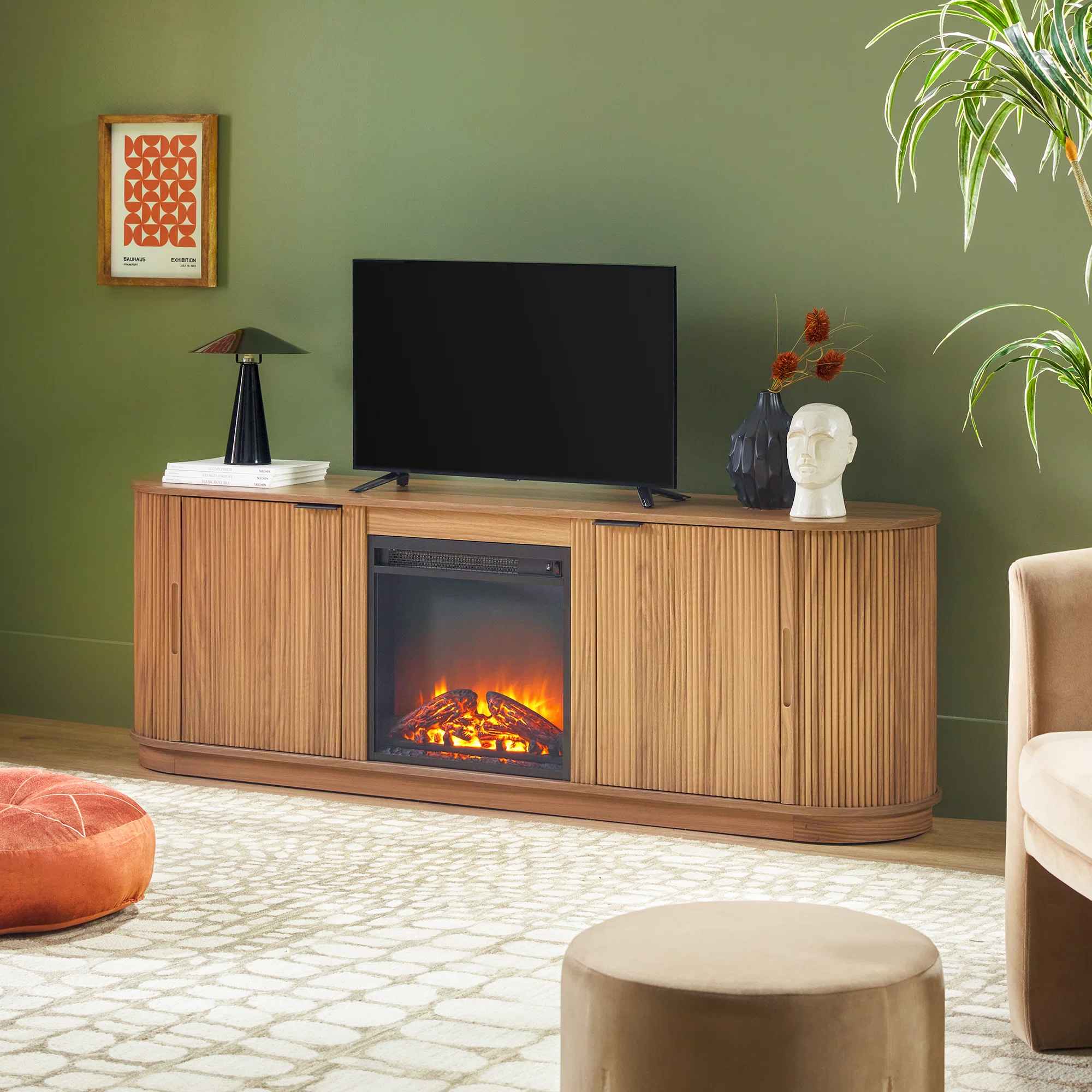 Dragelin Modern Reeded Fireplace TV Stand thumbnail 3