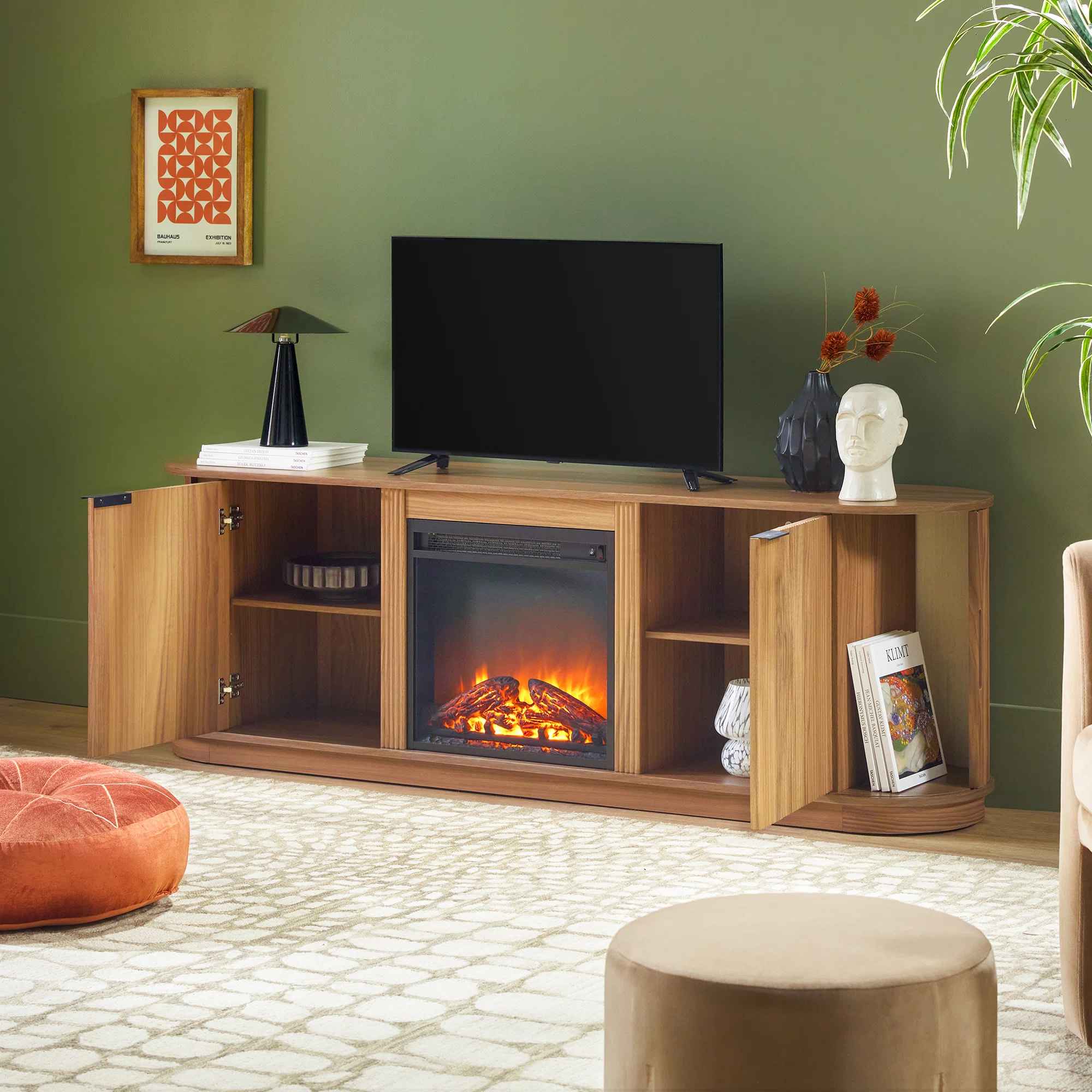 Dragelin Modern Reeded Fireplace TV Stand thumbnail 5