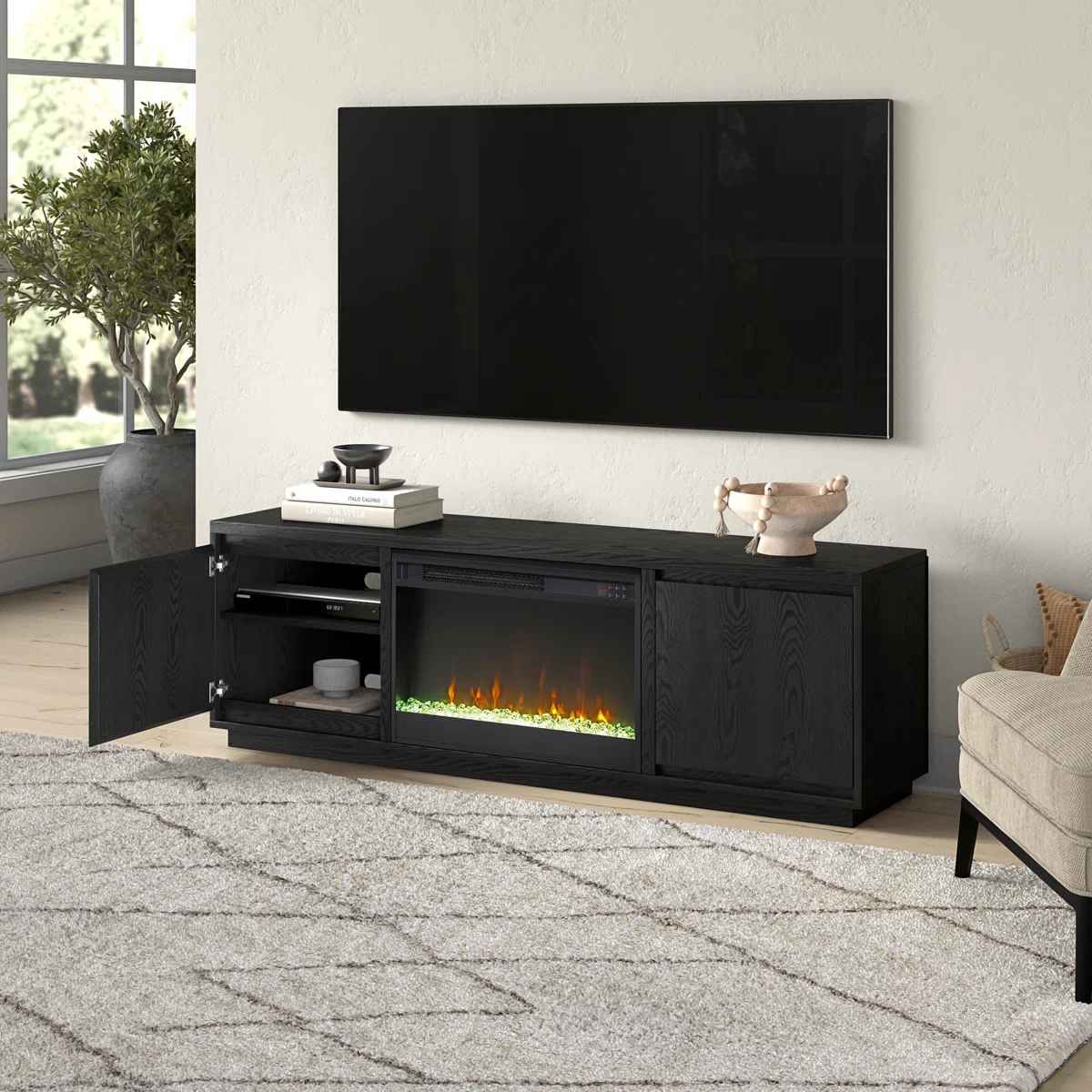 Nieshia Rectangular TV Stand Crystal Fireplace thumbnail 2