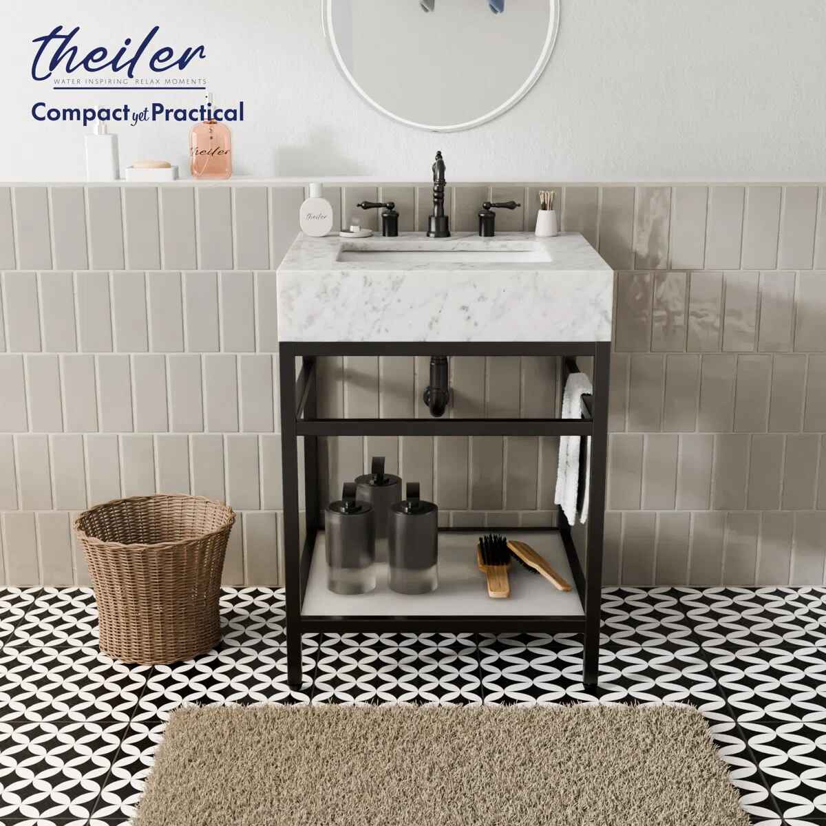 Carrara Marble Theiler Bathroom Vanity with Sink thumbnail 2