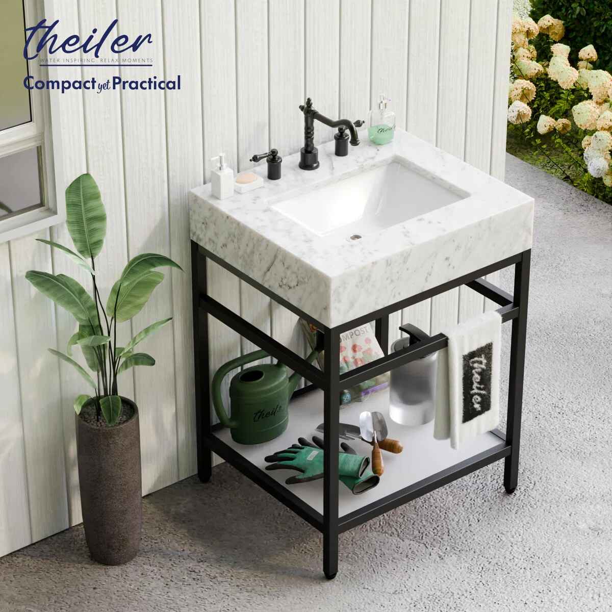 Carrara Marble Theiler Bathroom Vanity with Sink thumbnail 3