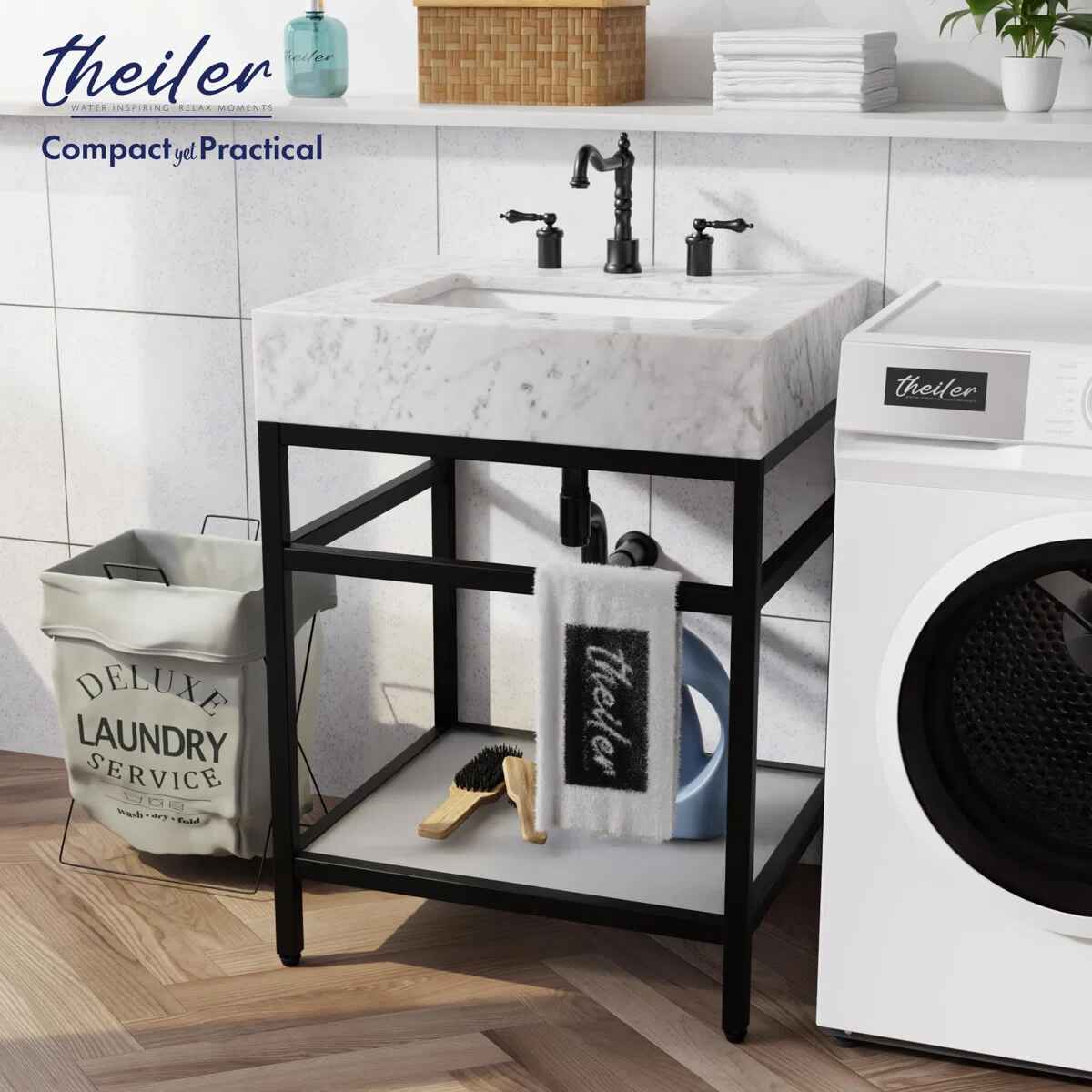 Carrara Marble Theiler Bathroom Vanity with Sink thumbnail 4
