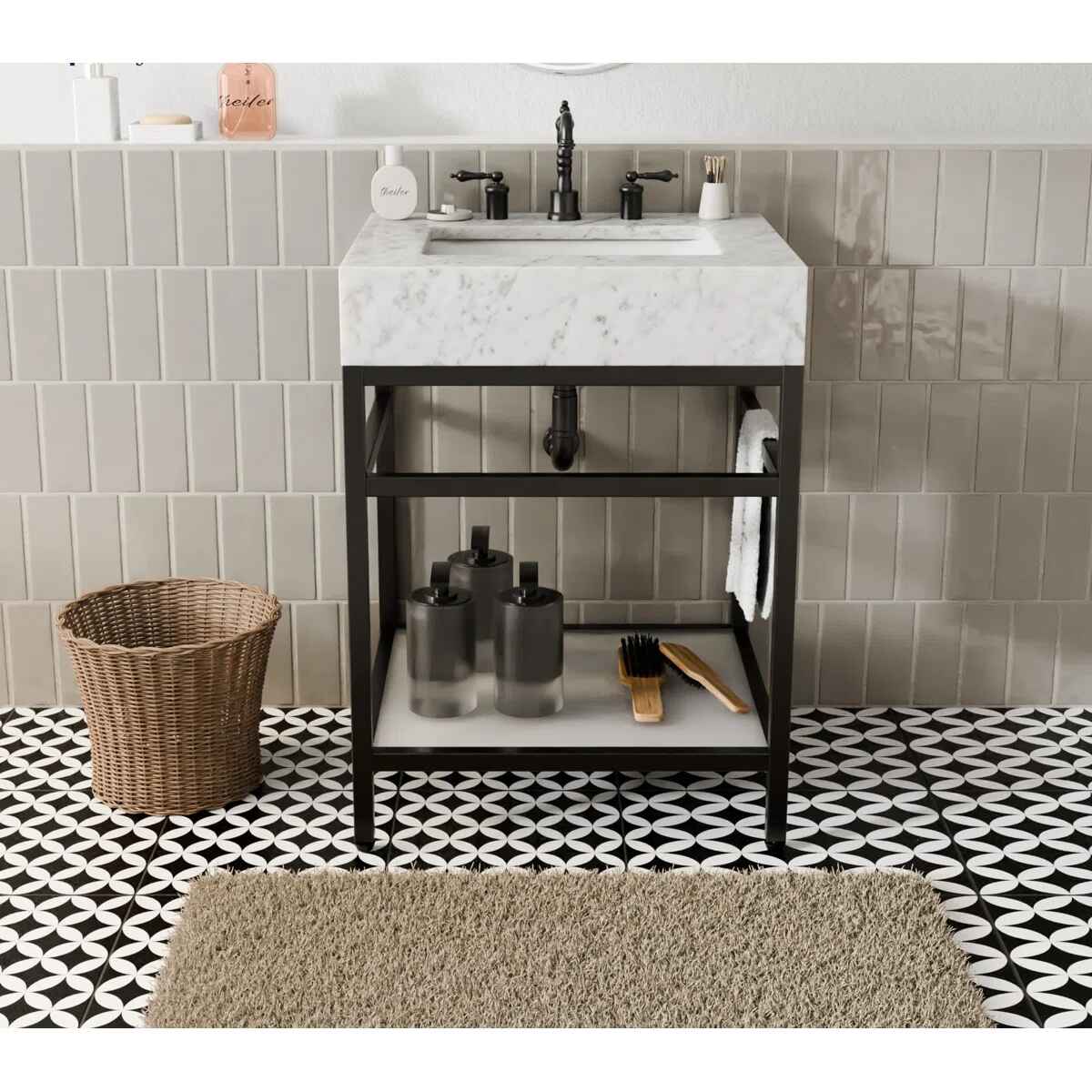 Carrara Marble Theiler Bathroom Vanity with Sink thumbnail 6