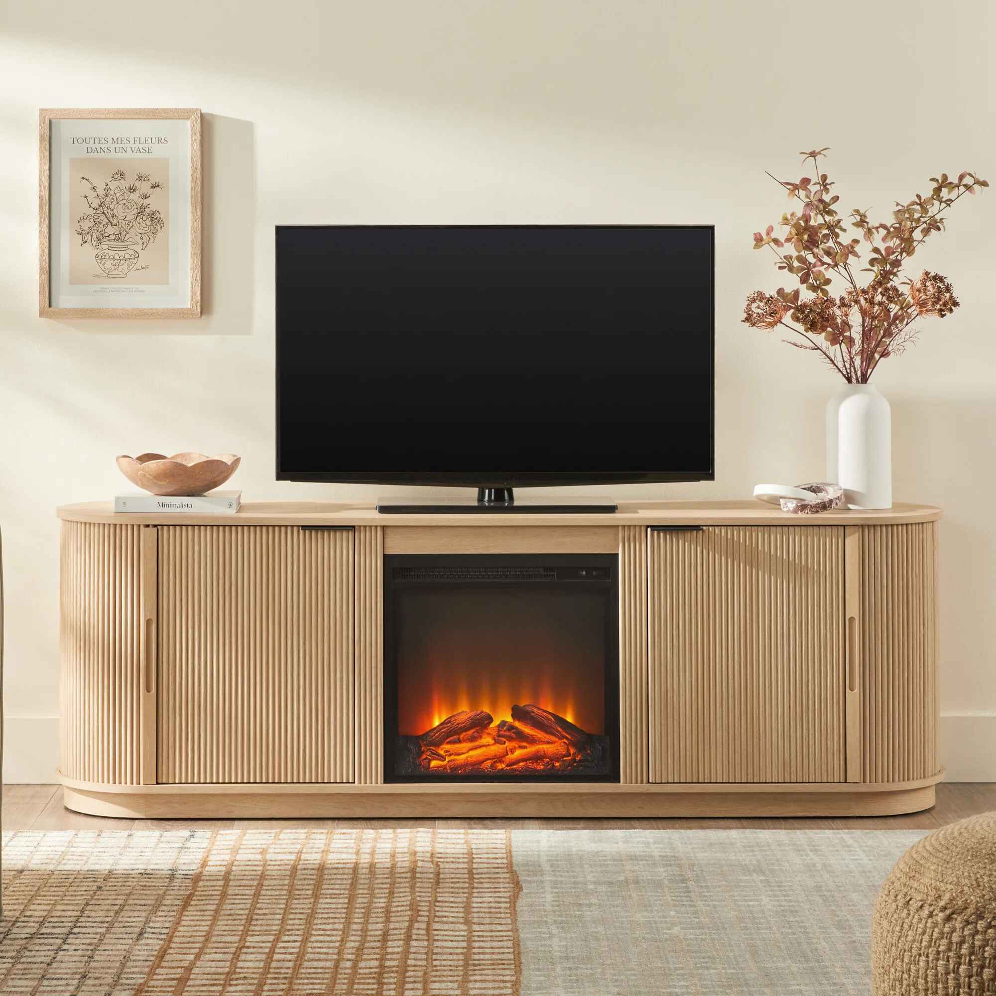Dragelin Modern Reeded Fireplace TV Stand thumbnail 2