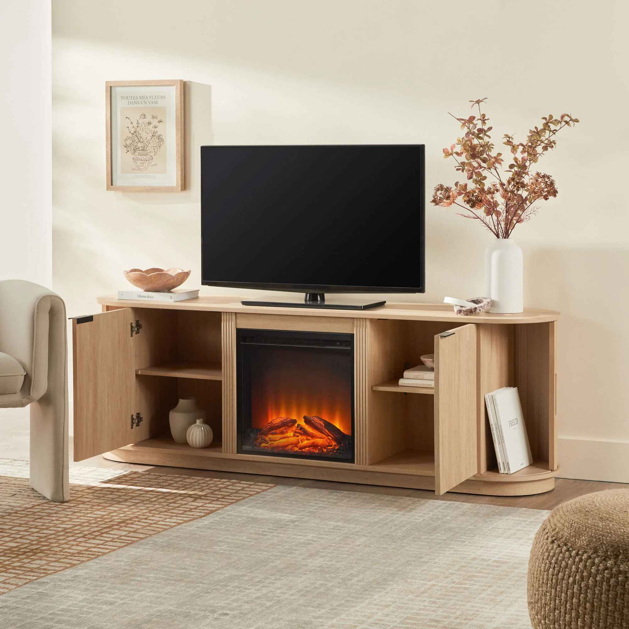 Dragelin Modern Reeded Fireplace TV Stand thumbnail 5