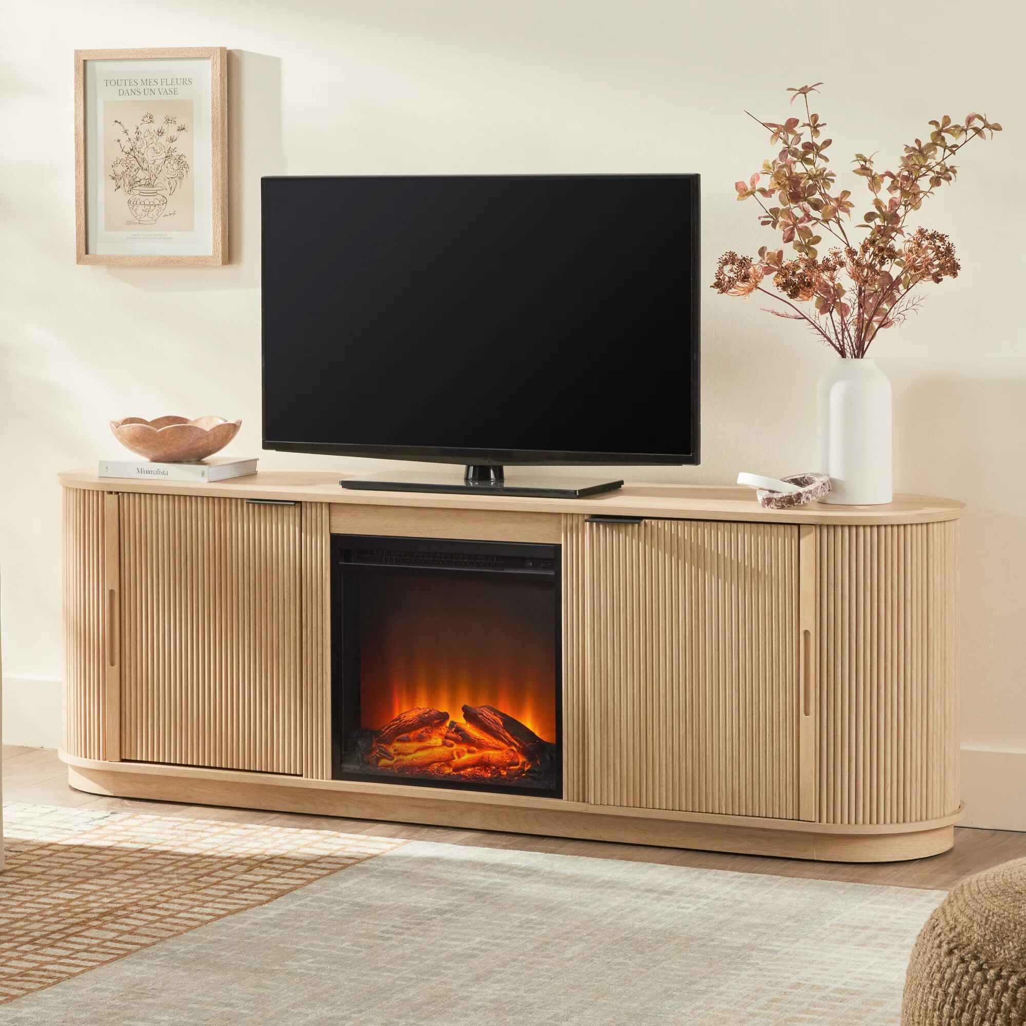 Dragelin Modern Reeded Fireplace TV Stand thumbnail 8
