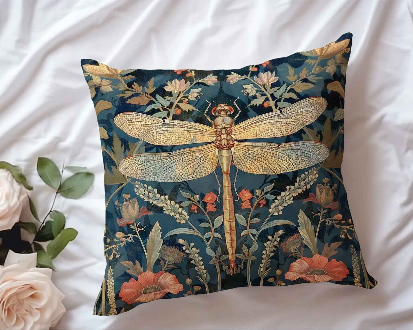 William Morris Dragonfly Art Pillow-20"x20" thumbnail 2