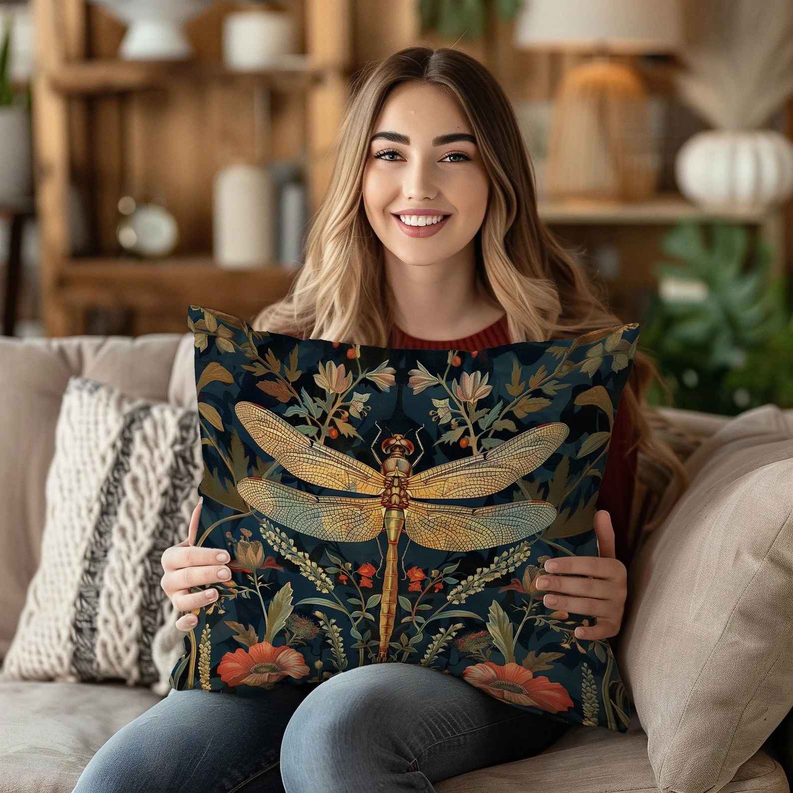 William Morris Dragonfly Art Pillow-20"x20" thumbnail 4