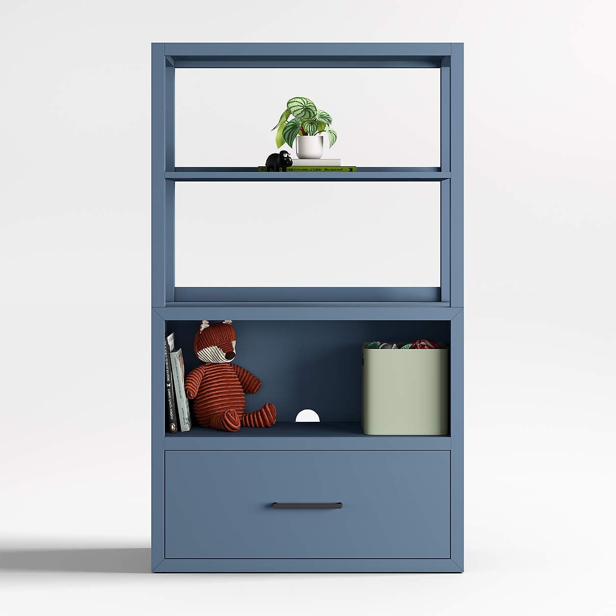 Ever Simple Modular Slate Blue Wood Kids Drawer Bookcase with Hutch thumbnail 2