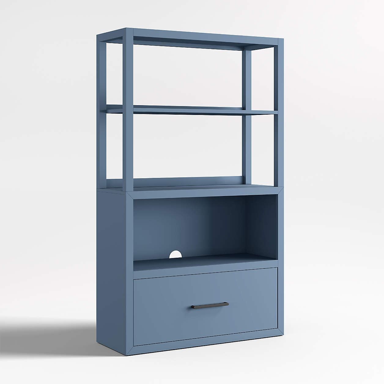 Ever Simple Modular Slate Blue Wood Kids Drawer Bookcase with Hutch thumbnail 3