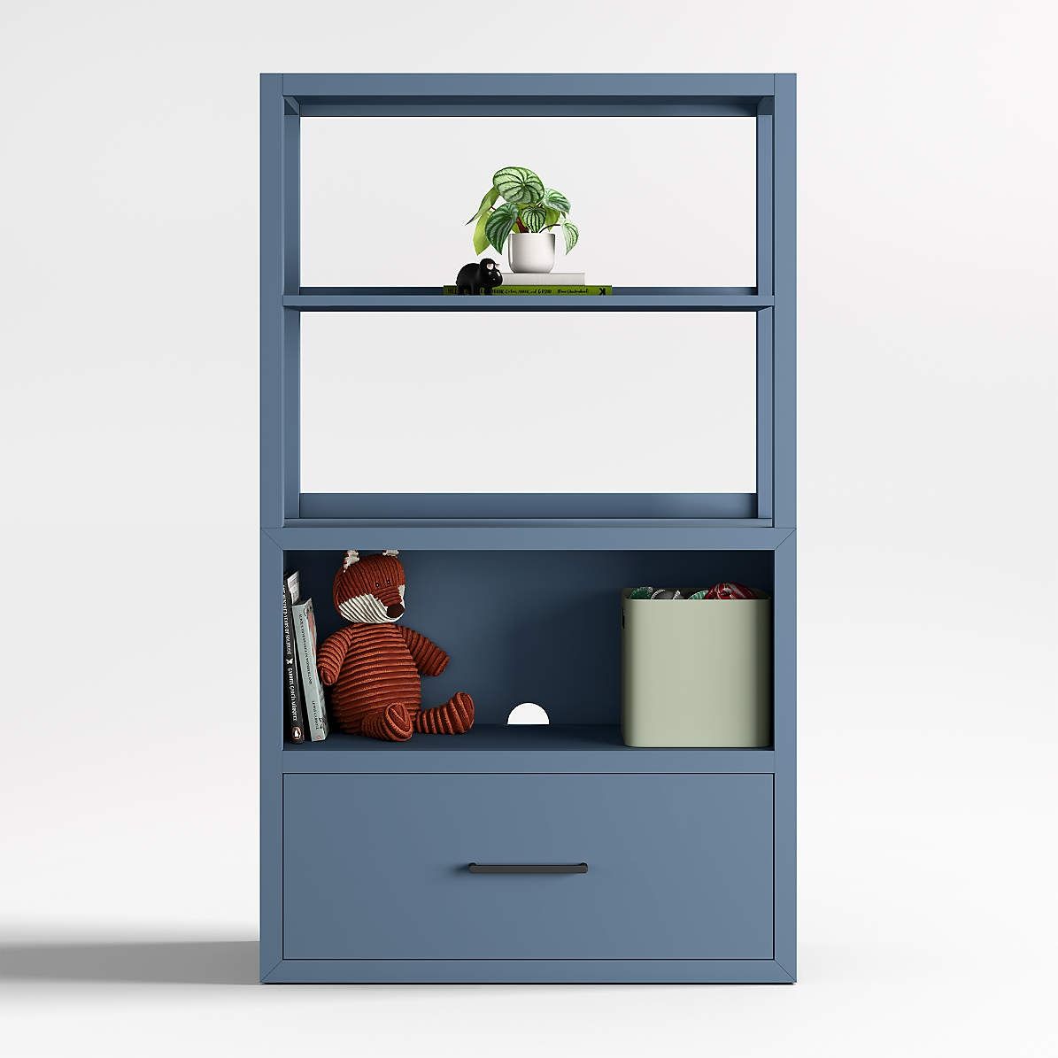 Ever Simple Modular Slate Blue Wood Kids Drawer Bookcase with Hutch thumbnail 4