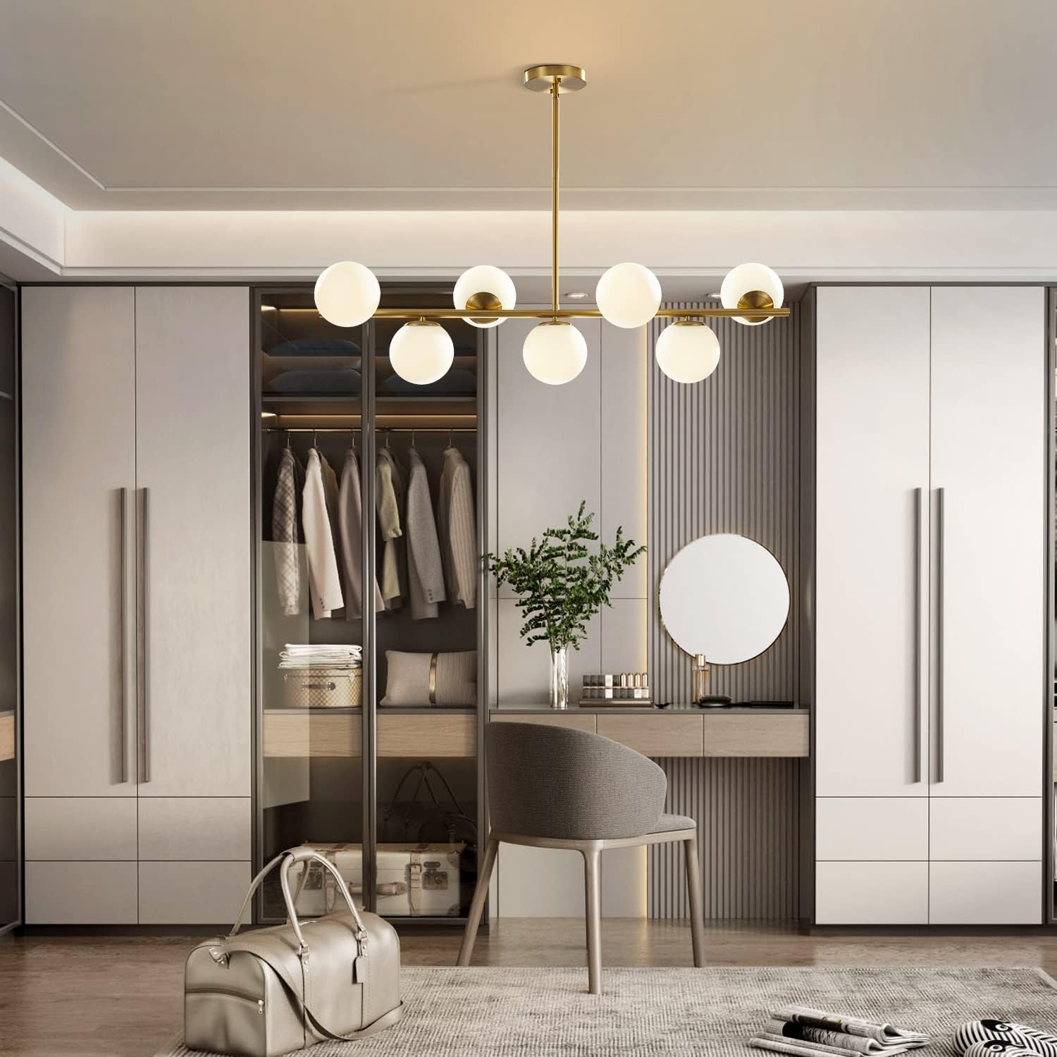 KCO Lighting Modern Gold Chandelier with White Globe Sputnik Chandelier thumbnail 2
