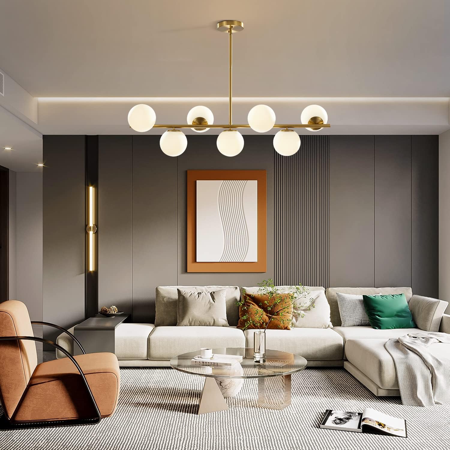 KCO Lighting Modern Gold Chandelier with White Globe Sputnik Chandelier thumbnail 3