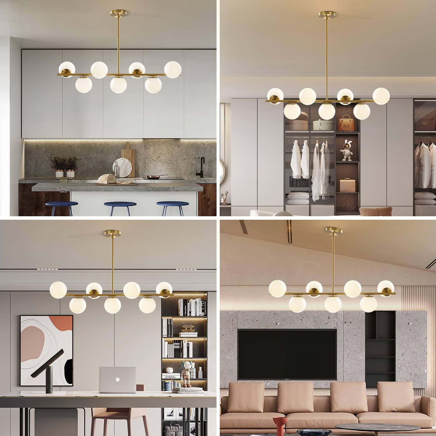 KCO Lighting Modern Gold Chandelier with White Globe Sputnik Chandelier thumbnail 4