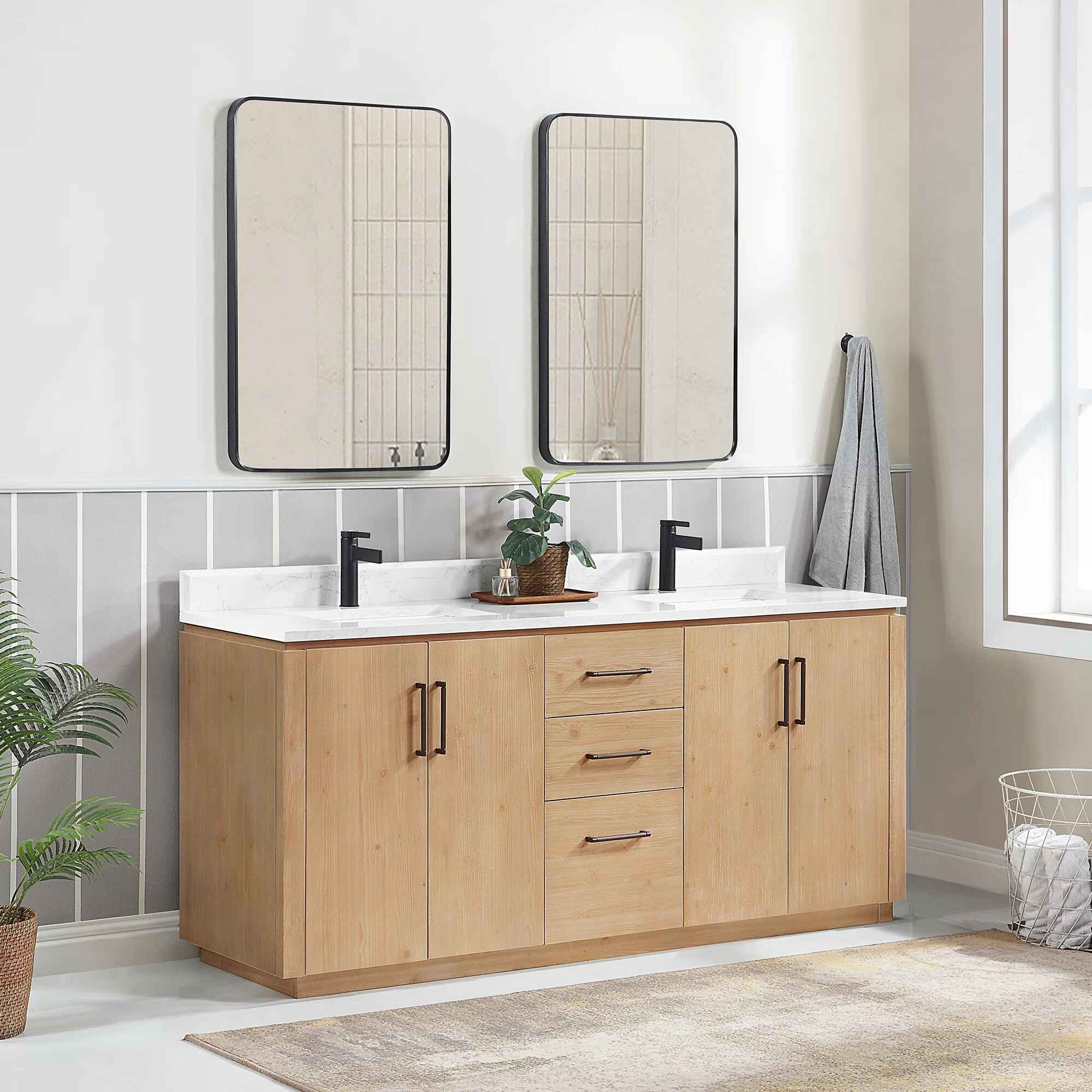 Cloverfield Double Bathroom Vanity with Cultured Marble Top thumbnail 2