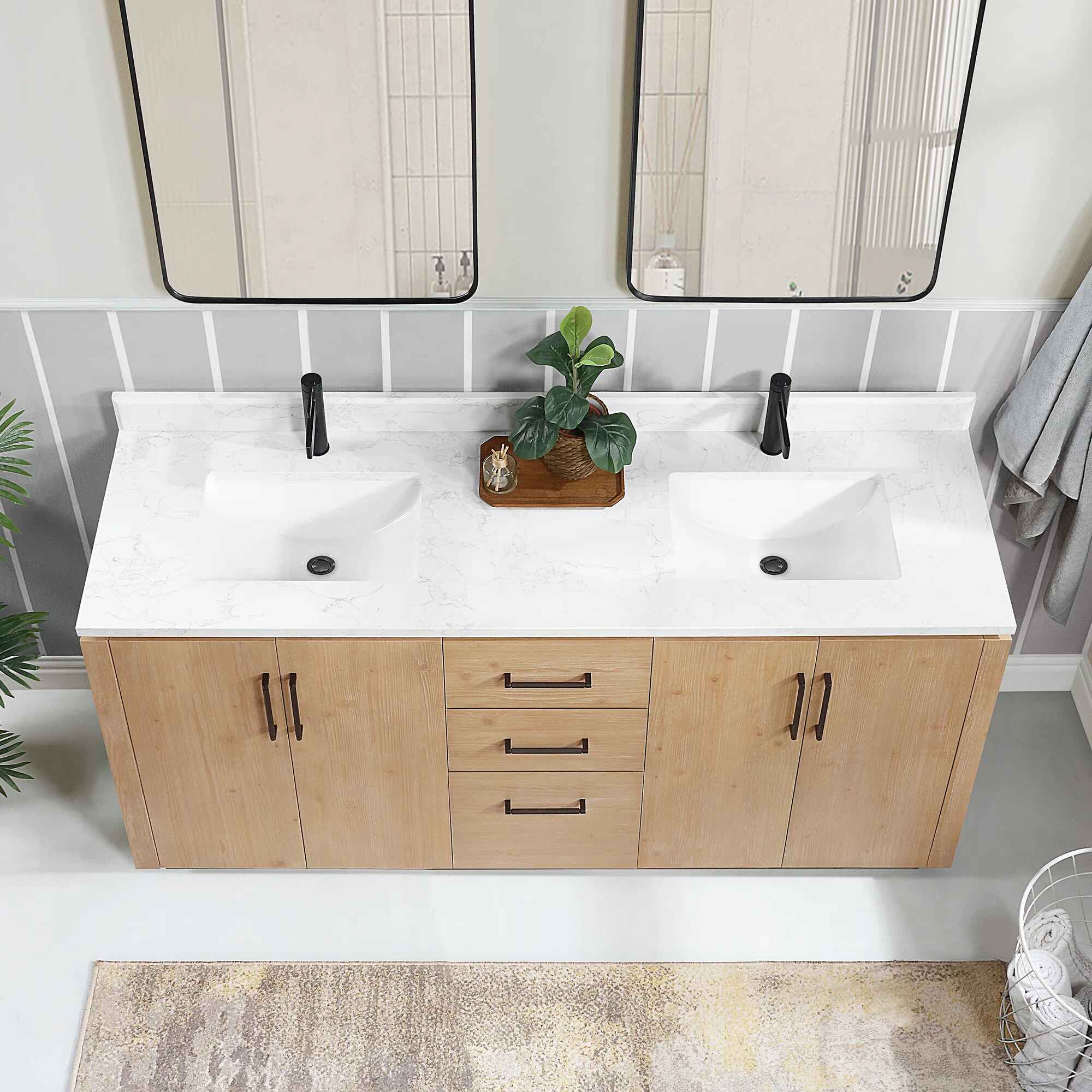 Cloverfield Double Bathroom Vanity with Cultured Marble Top thumbnail 5