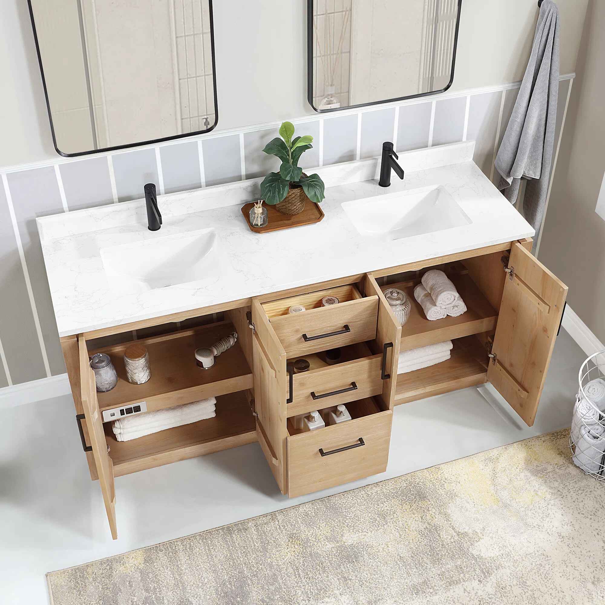 Cloverfield Double Bathroom Vanity with Cultured Marble Top thumbnail 6