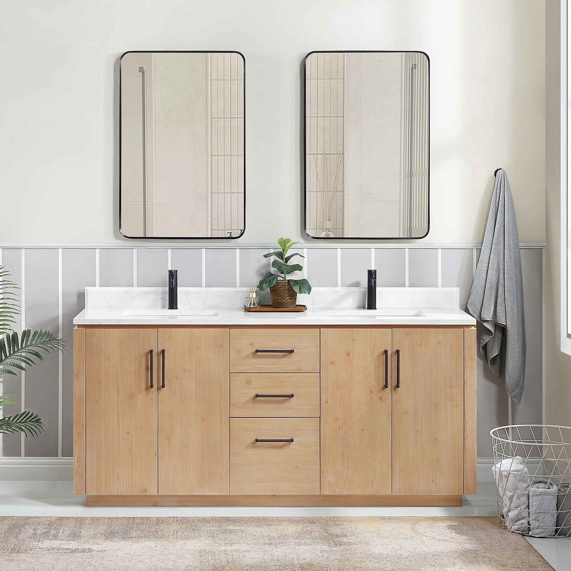 Cloverfield Double Bathroom Vanity with Cultured Marble Top thumbnail 7