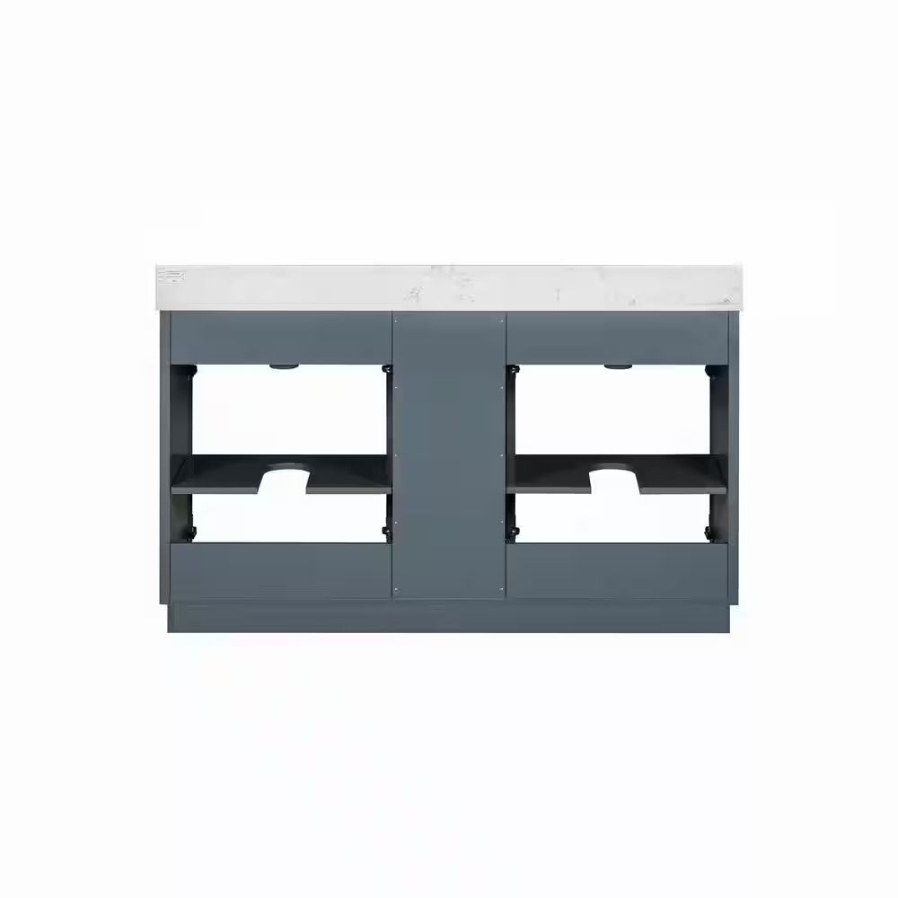 Marcote Double Sink Freestanding Slate Blue Bath Vanity with Venato Engineered Stone Top thumbnail 4