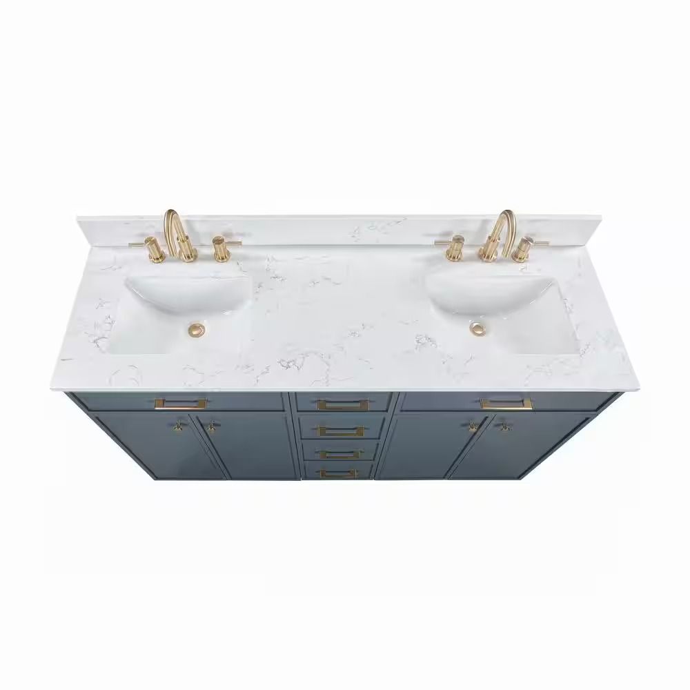 Marcote Double Sink Freestanding Slate Blue Bath Vanity with Venato Engineered Stone Top thumbnail 5