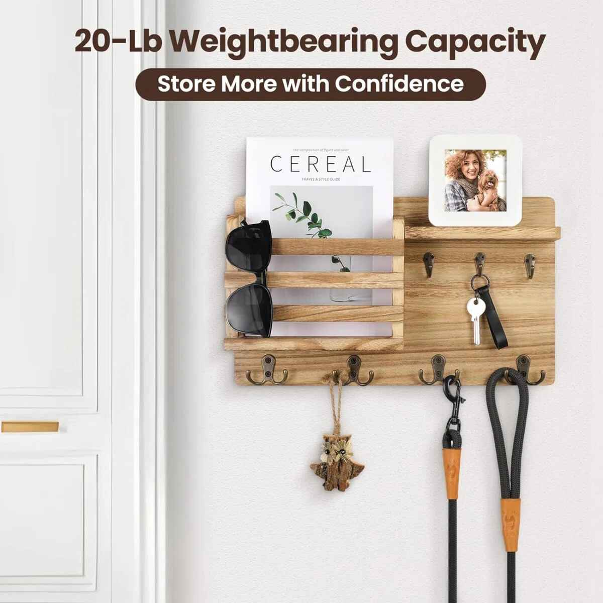 Dalasia Wood Wall Organizer with Key Hooks Wall Baskets thumbnail 3