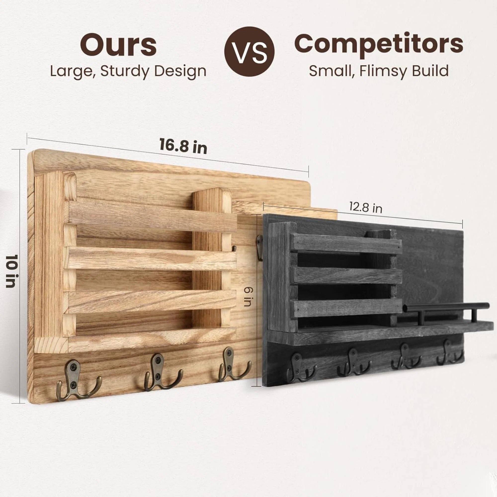 Dalasia Wood Wall Organizer with Key Hooks Wall Baskets thumbnail 4