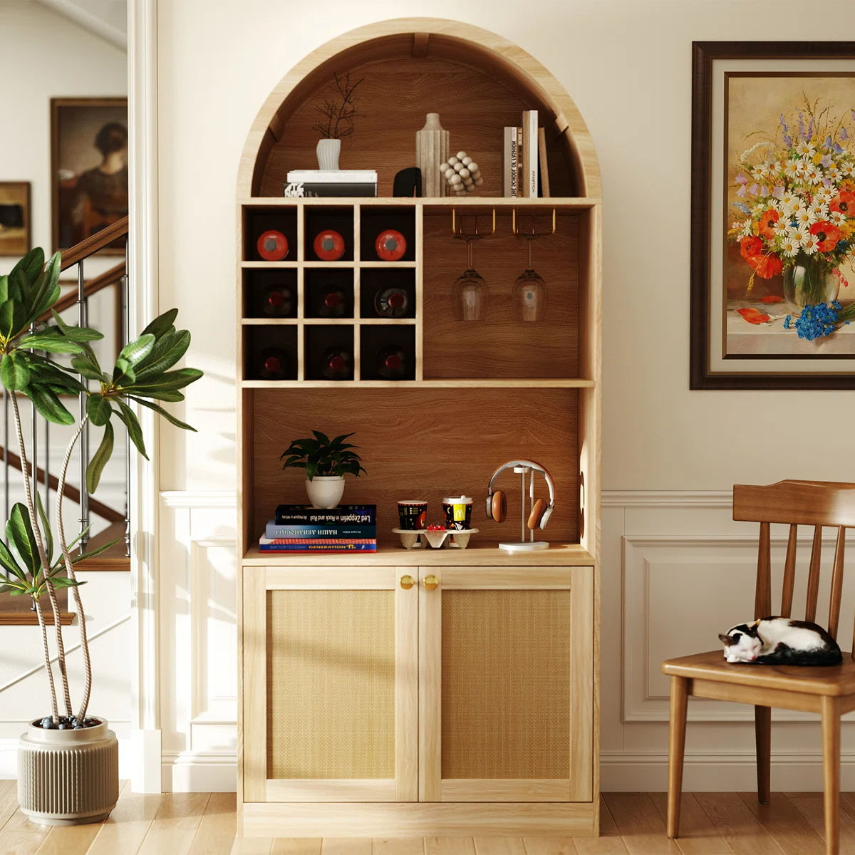 Arched Bar Cabinet With Wine Rack thumbnail 3