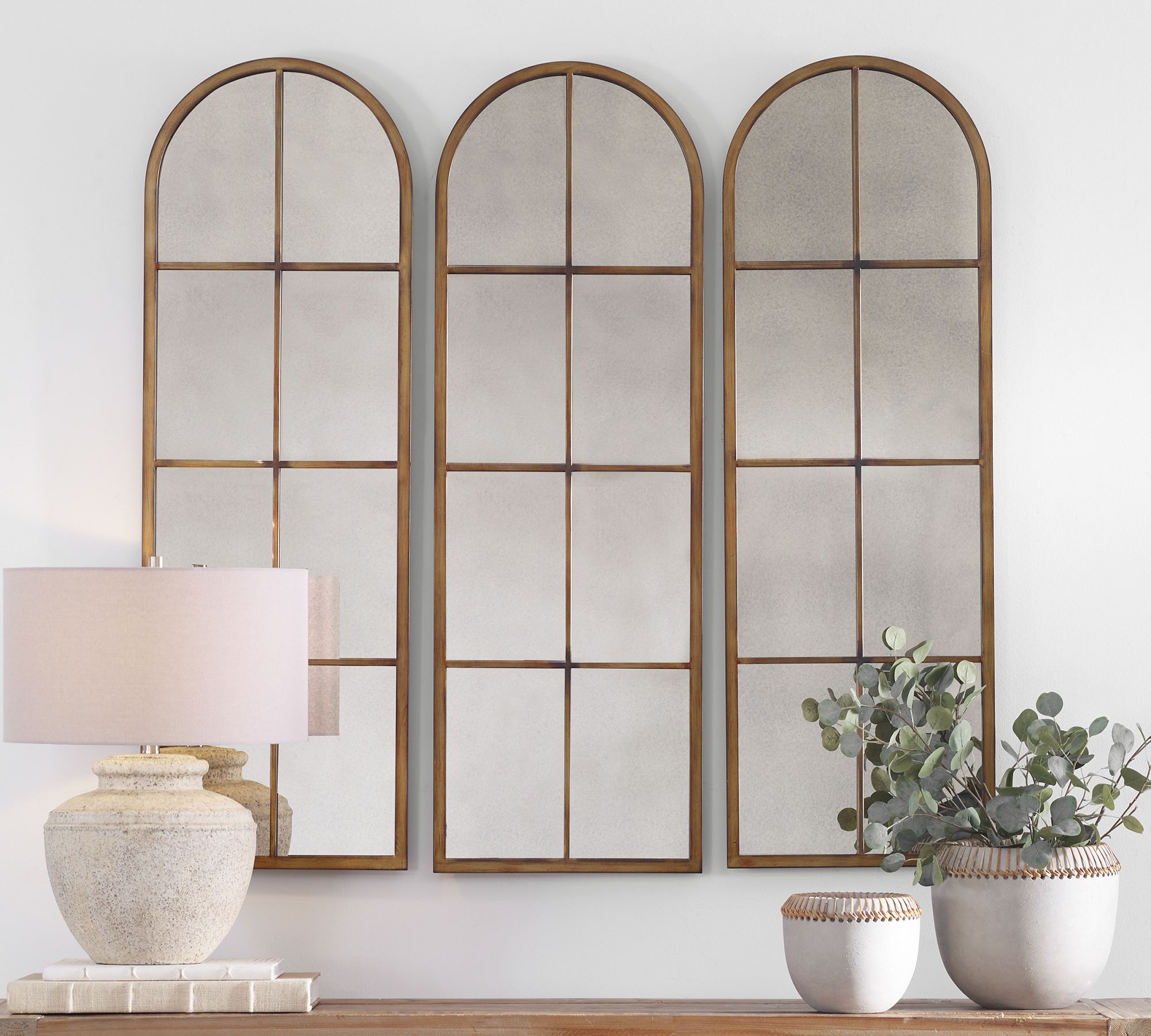 Eva Skinny Windowpane Arch Wall Mirror thumbnail 2