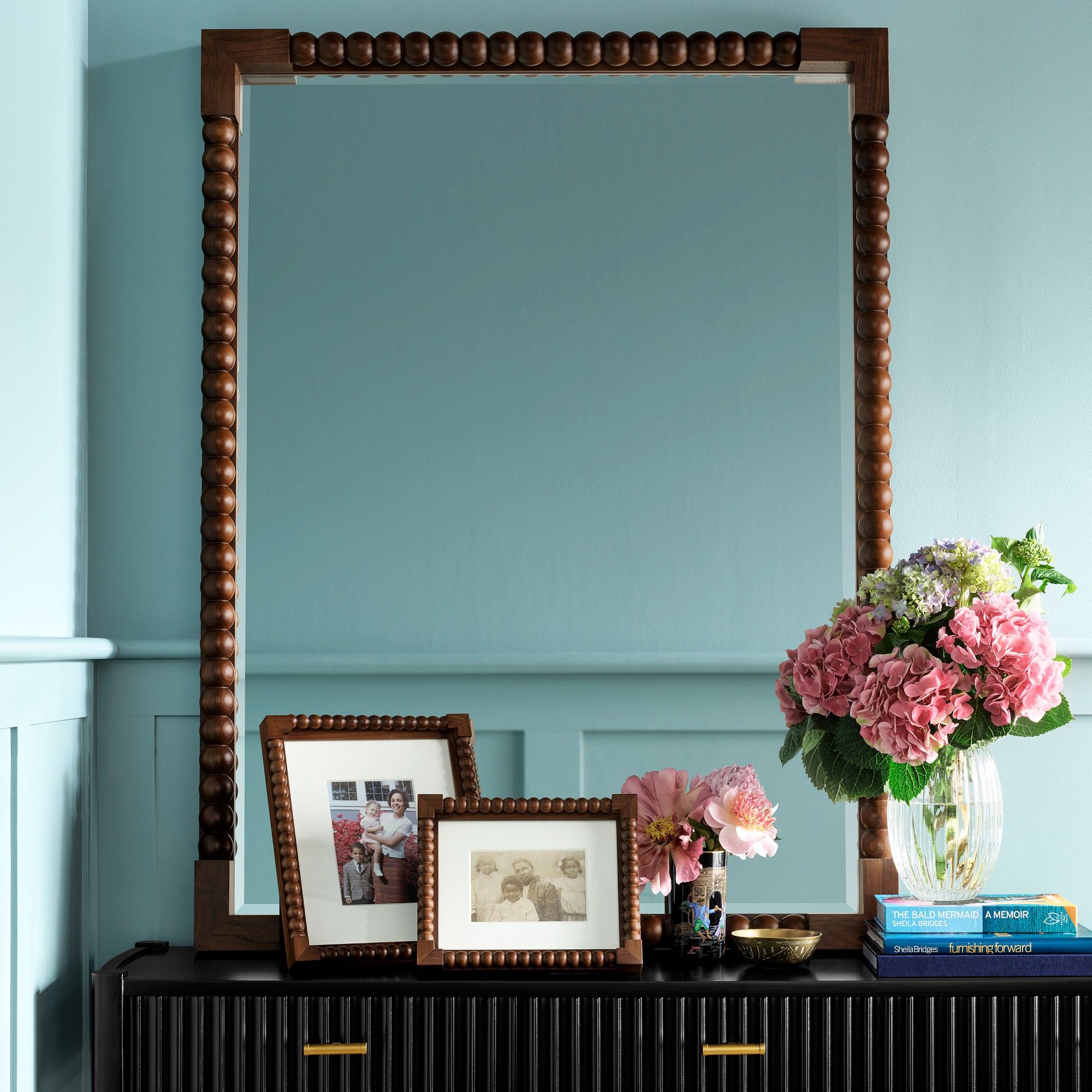 Williams Sonoma Home x Sheila Bridges Turned Walnut Mirror thumbnail 2
