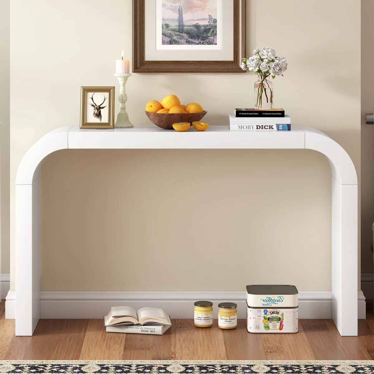 Minimalist Console Table With Elegant Lines And Arc Shaped Edge thumbnail 2