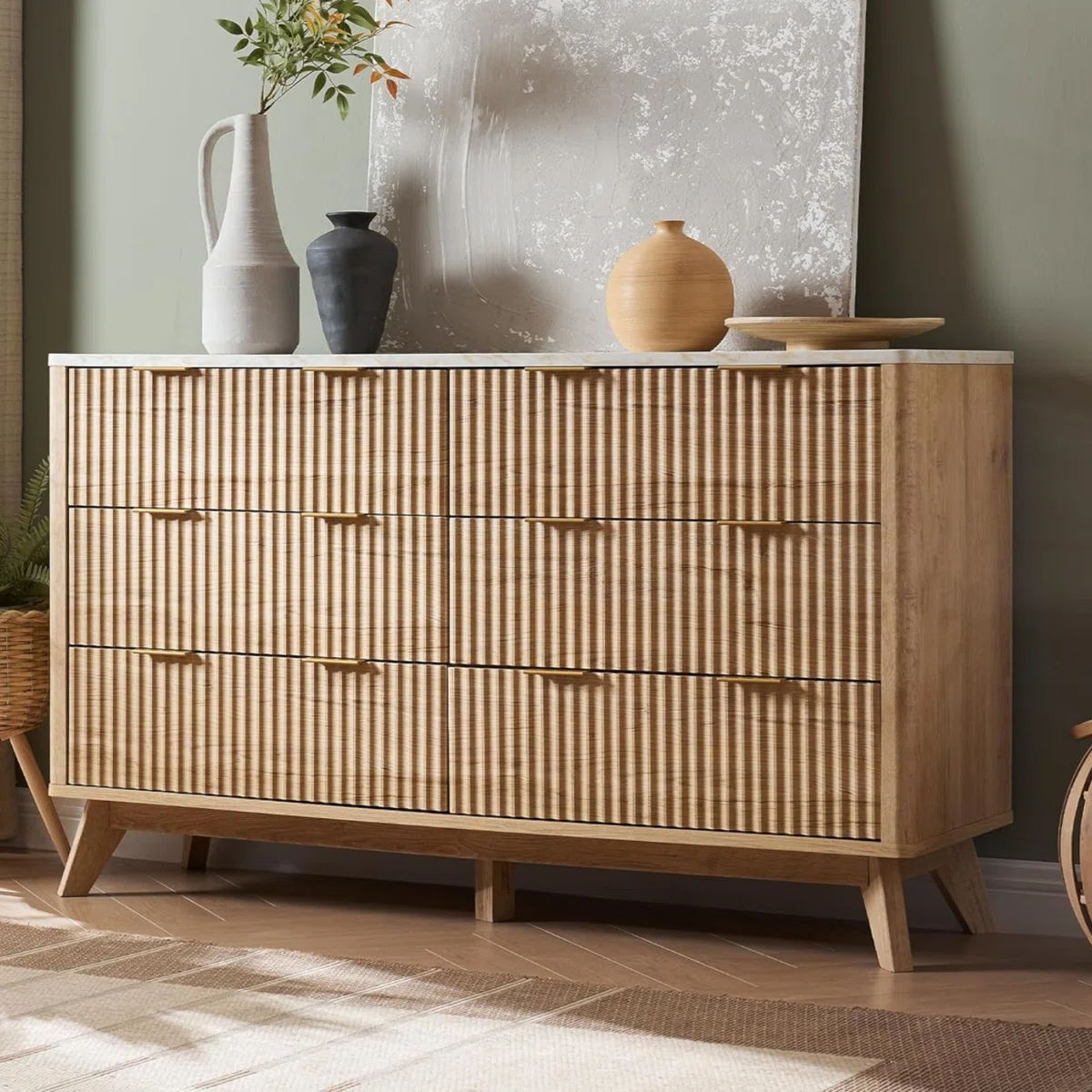 Sladen Fluted Design 6 Drawers Dresser thumbnail 2