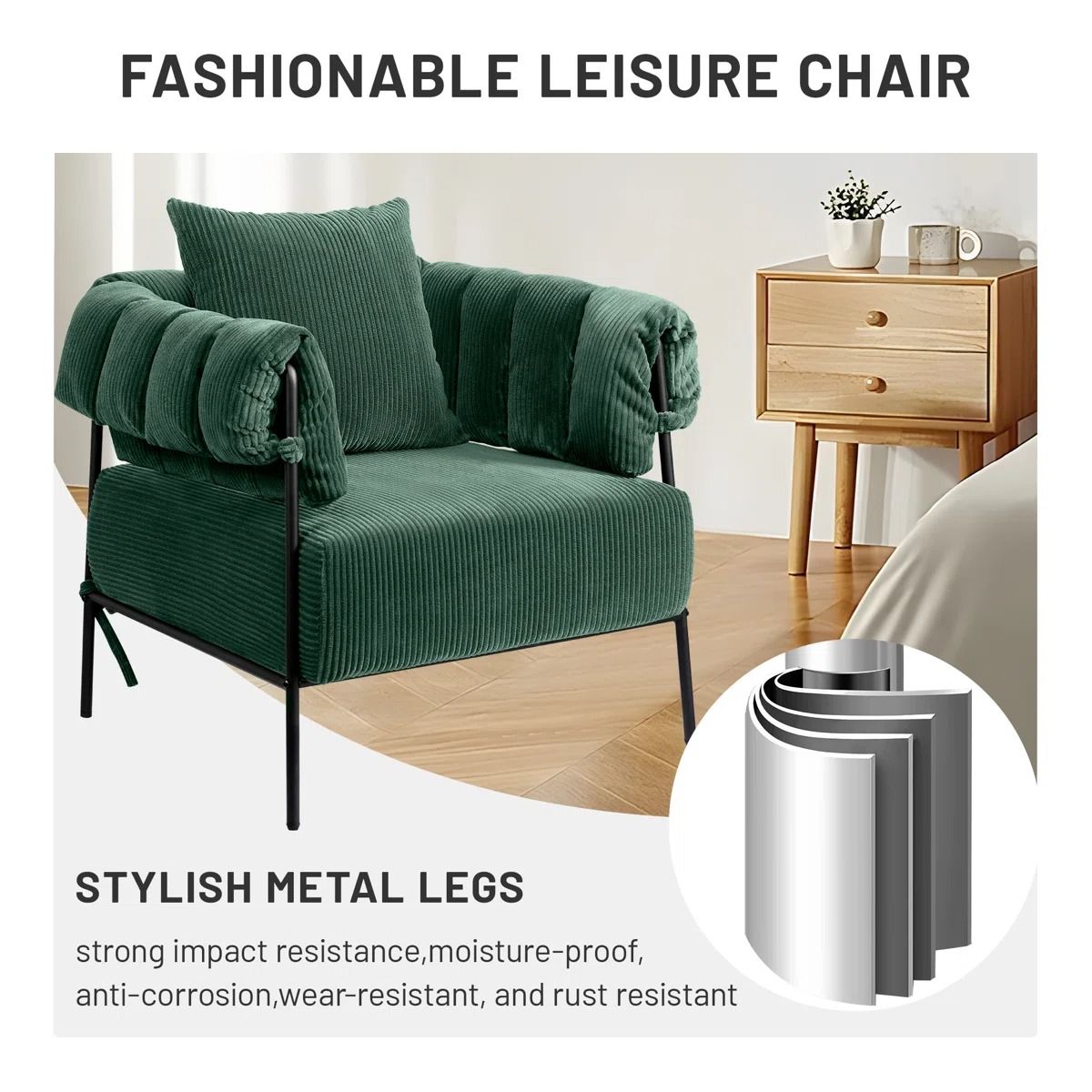 Corduroy Fabric Modern Accent Chair with Pillow thumbnail 4